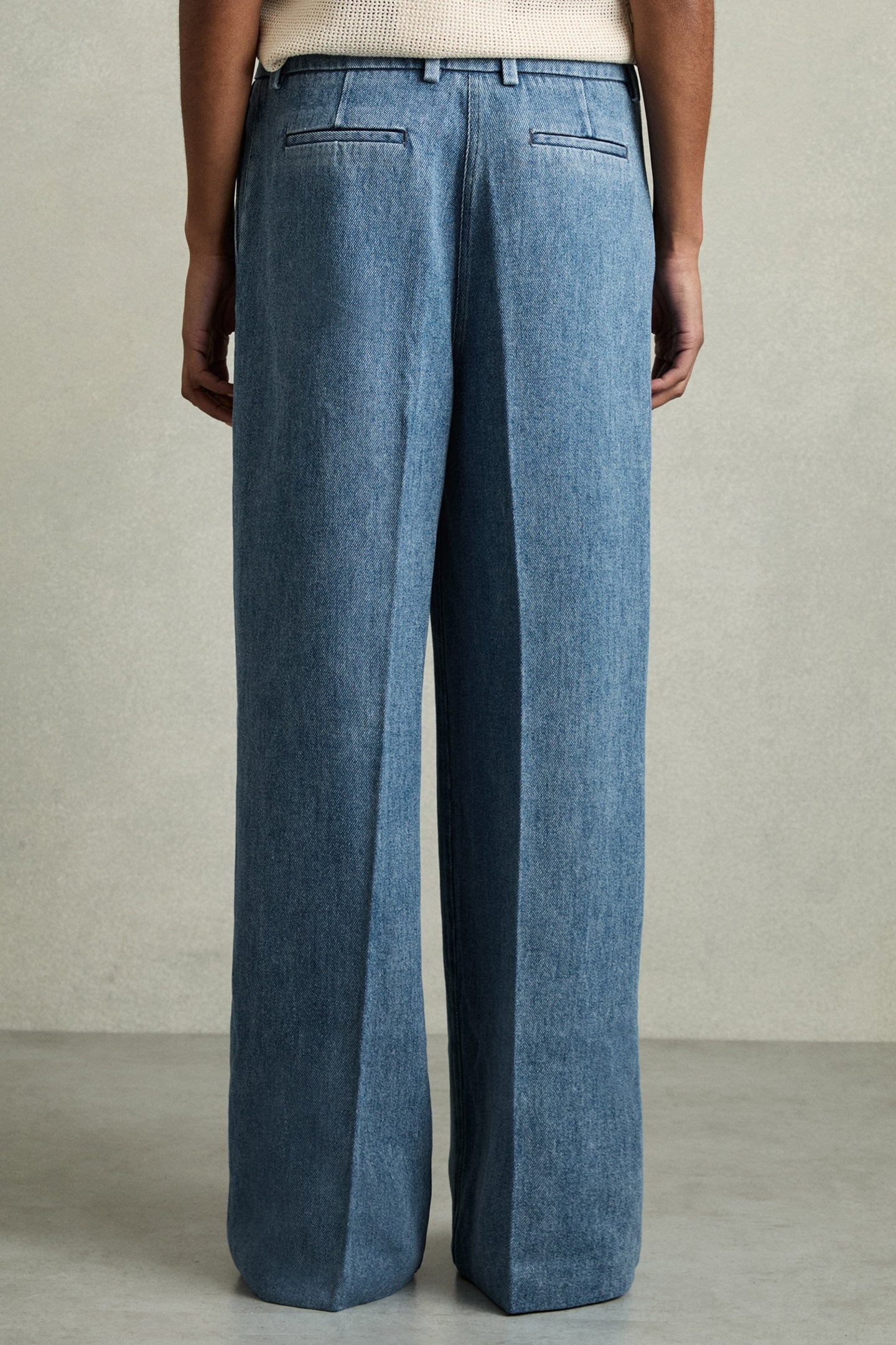 DENIM LOOK WIDE LEG TROUSER MID BLUE 2