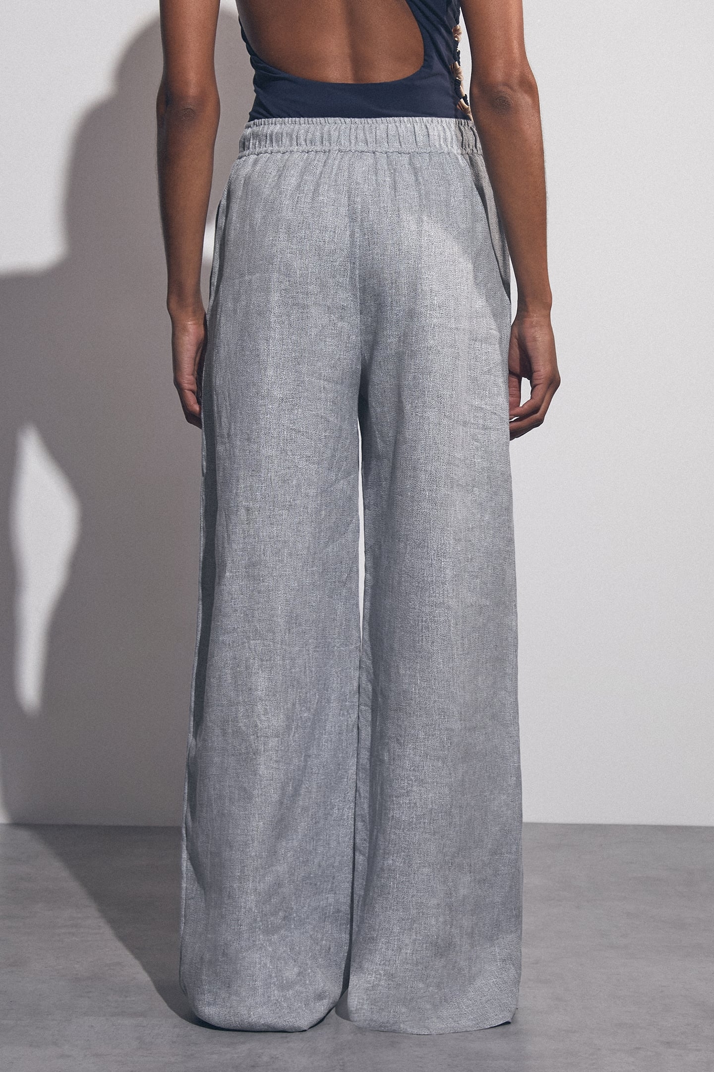 LINEN WIDE LEG TROUSER BLUE 2