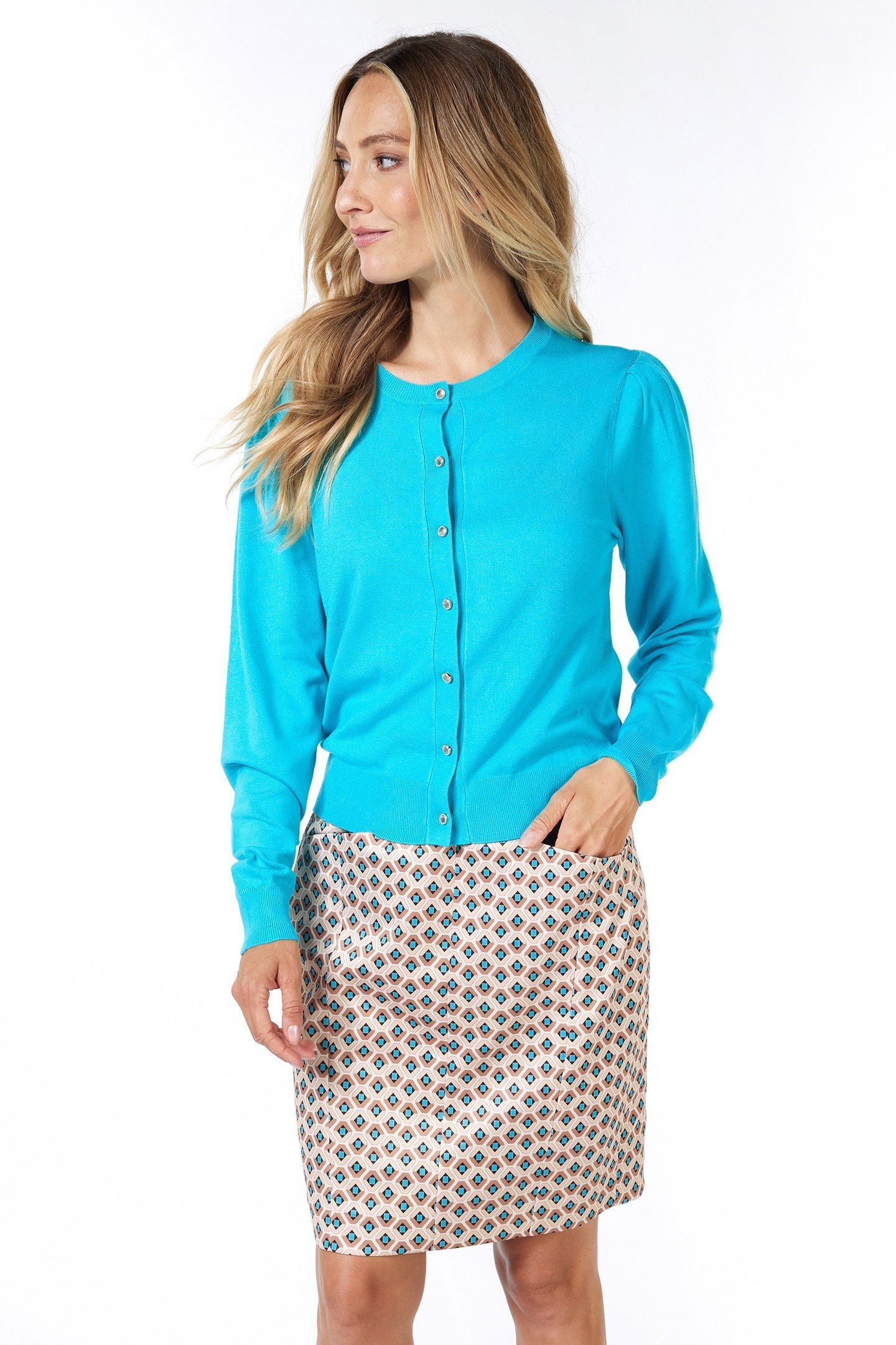 CARDIGAN PUFF SLVE BASIC KNIT PEACOCK BLUE 3