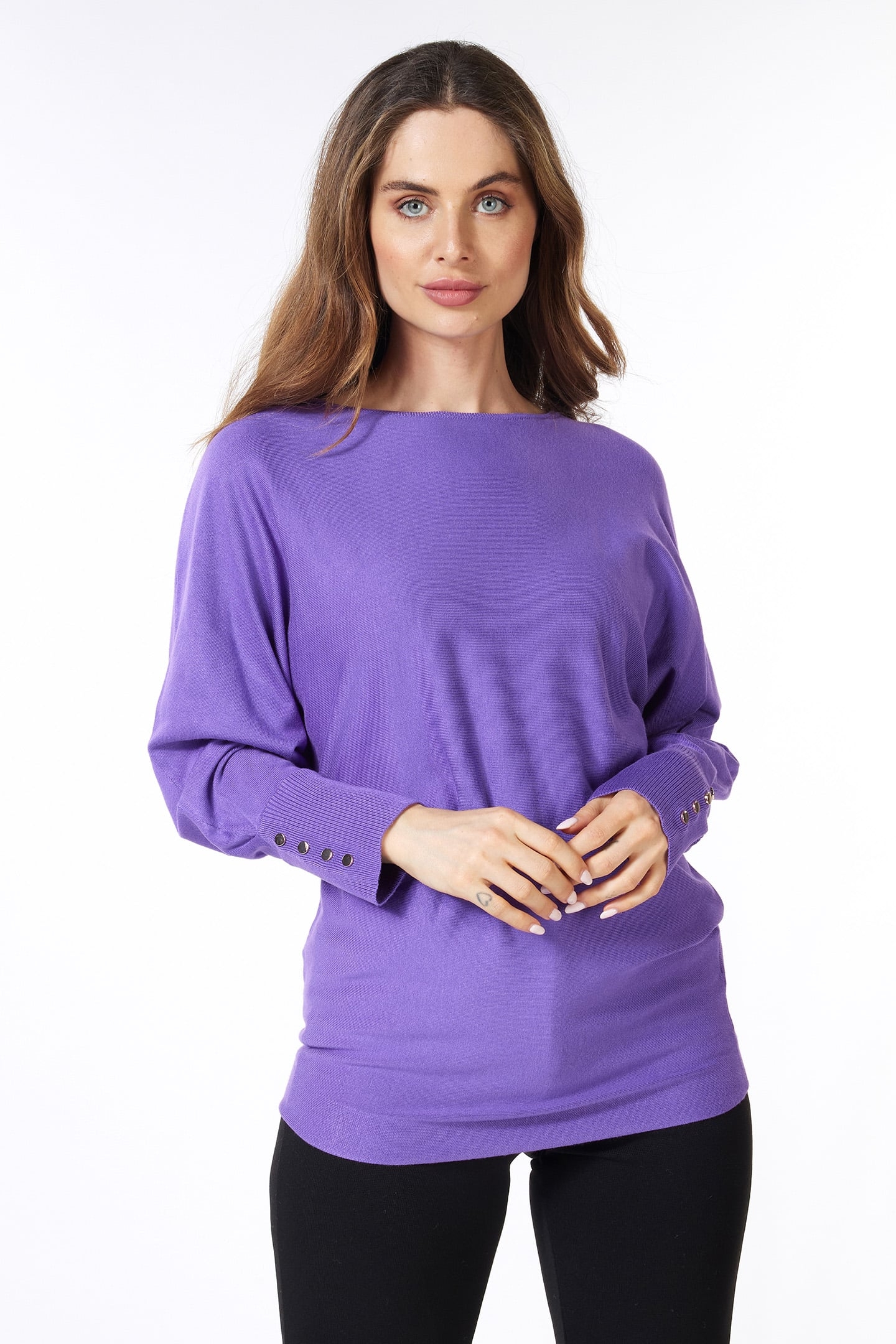 SWEATER BATWING BUTTONED CUFF DEEP LAVENDER 1