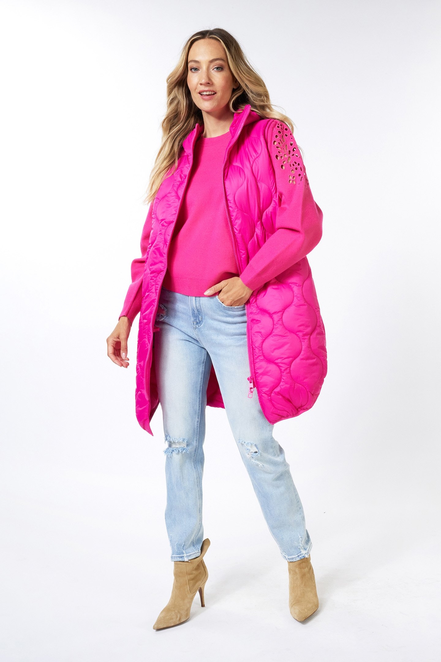 BODYWARMER QUILTED LONG FUCHSIA 2