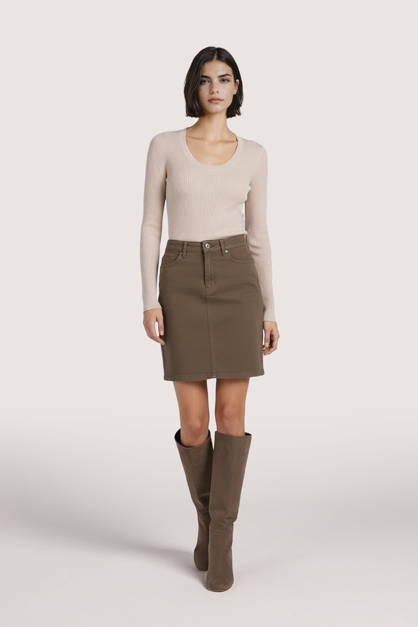 SWEATER DEEP ROUND NECK RIB LIGHT SAND 2