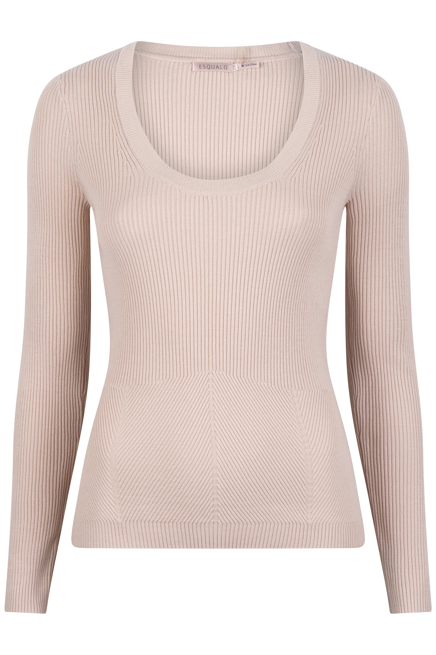 SWEATER DEEP ROUND NECK RIB LIGHT SAND 3