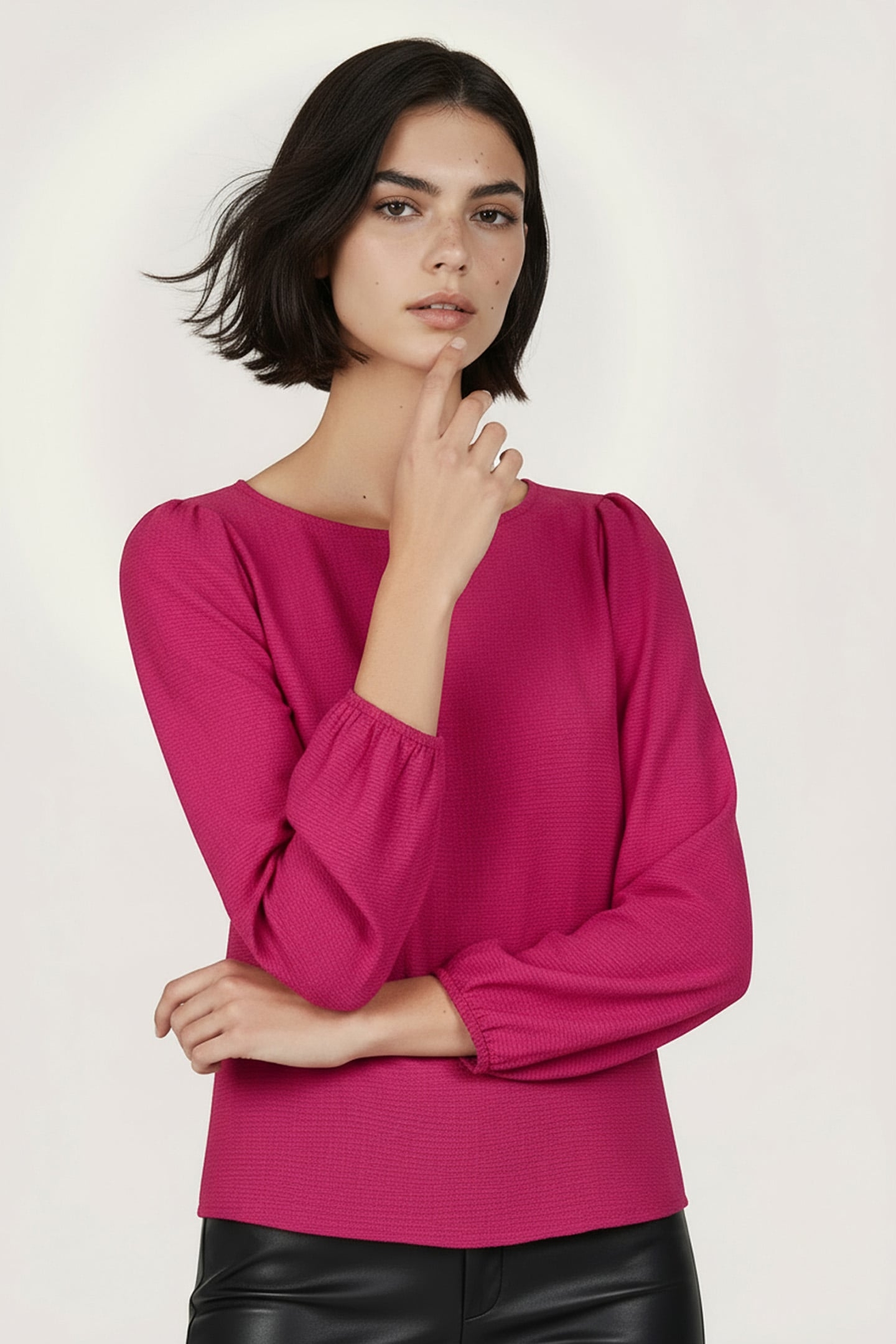 BLOUSE R-NECK STRUCTURE FUCHSIA 1