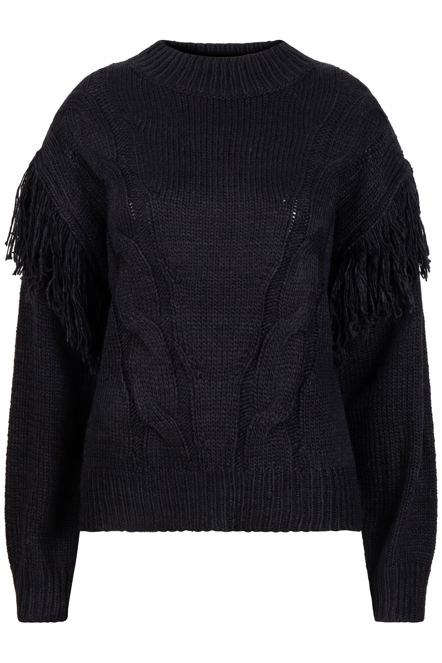 SWEATER CABLE & FRINGES BLACK 4