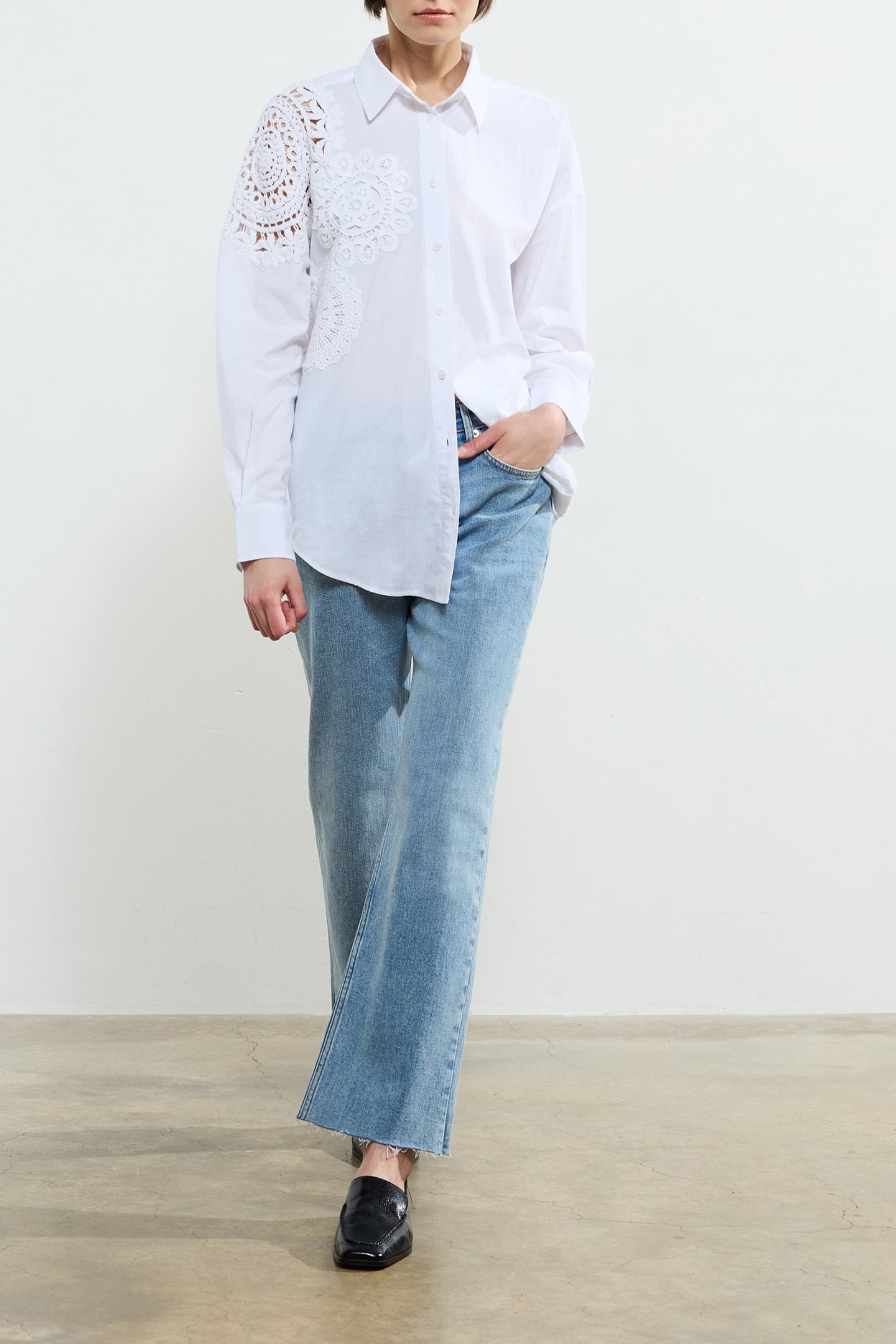 LINA COTTON CROCHET MIX SHIRT LINEN WHITE 1