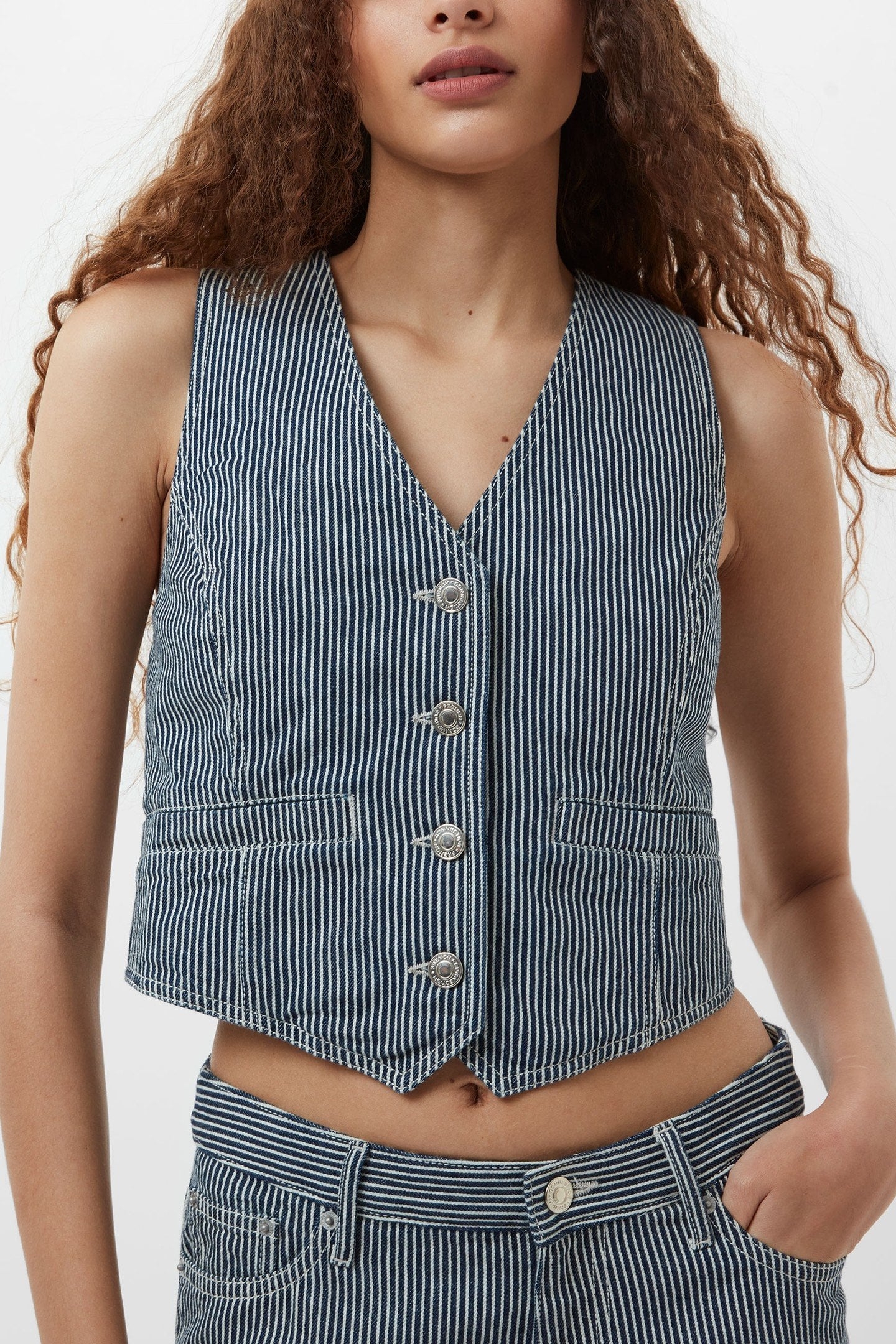 EVERETT STRIPE WAISTCOAT INDIGO/WHITE DENIM 4
