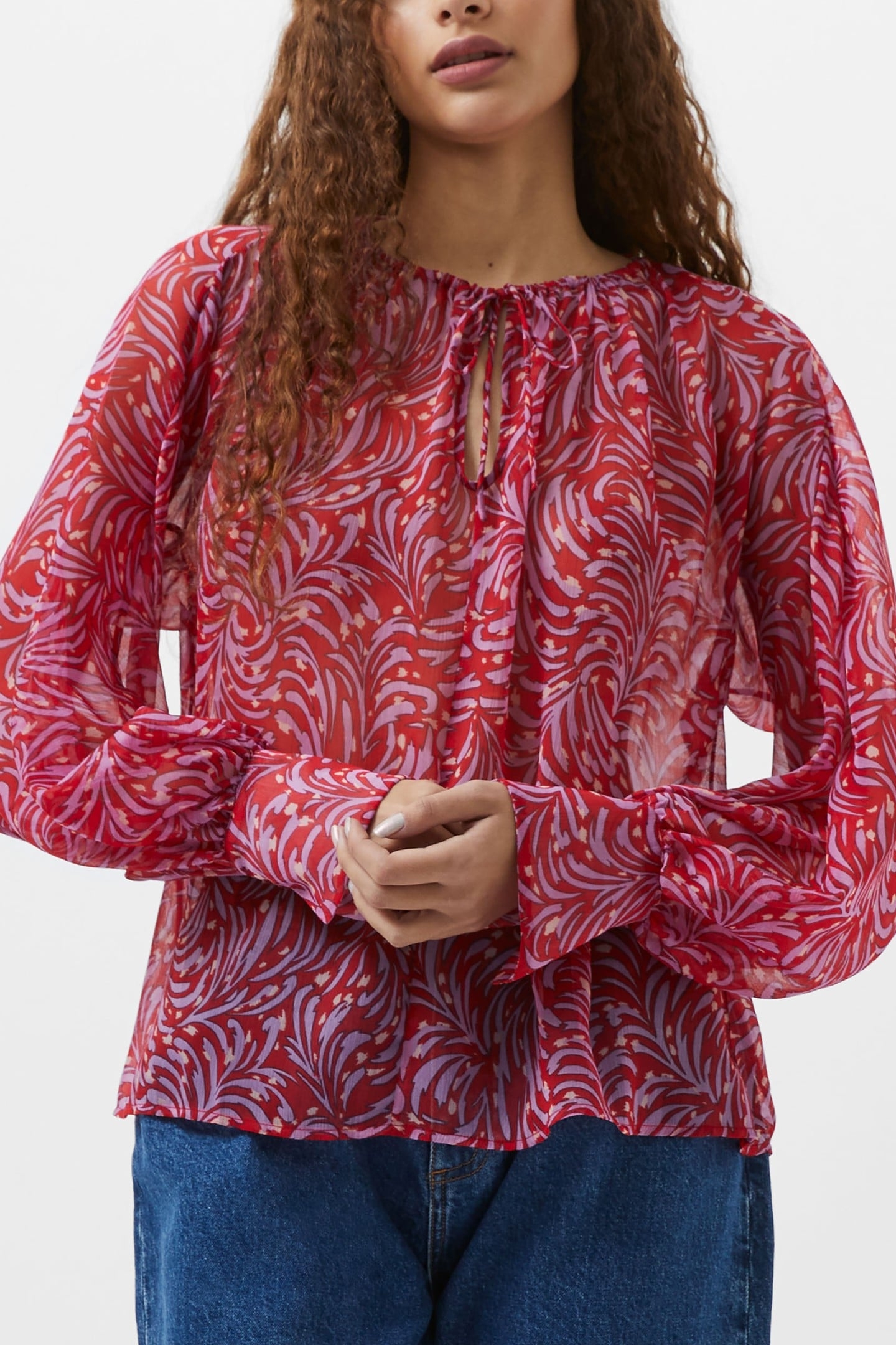 AMY CHIFFON L/S TOP SCARLET RED MULTI 2