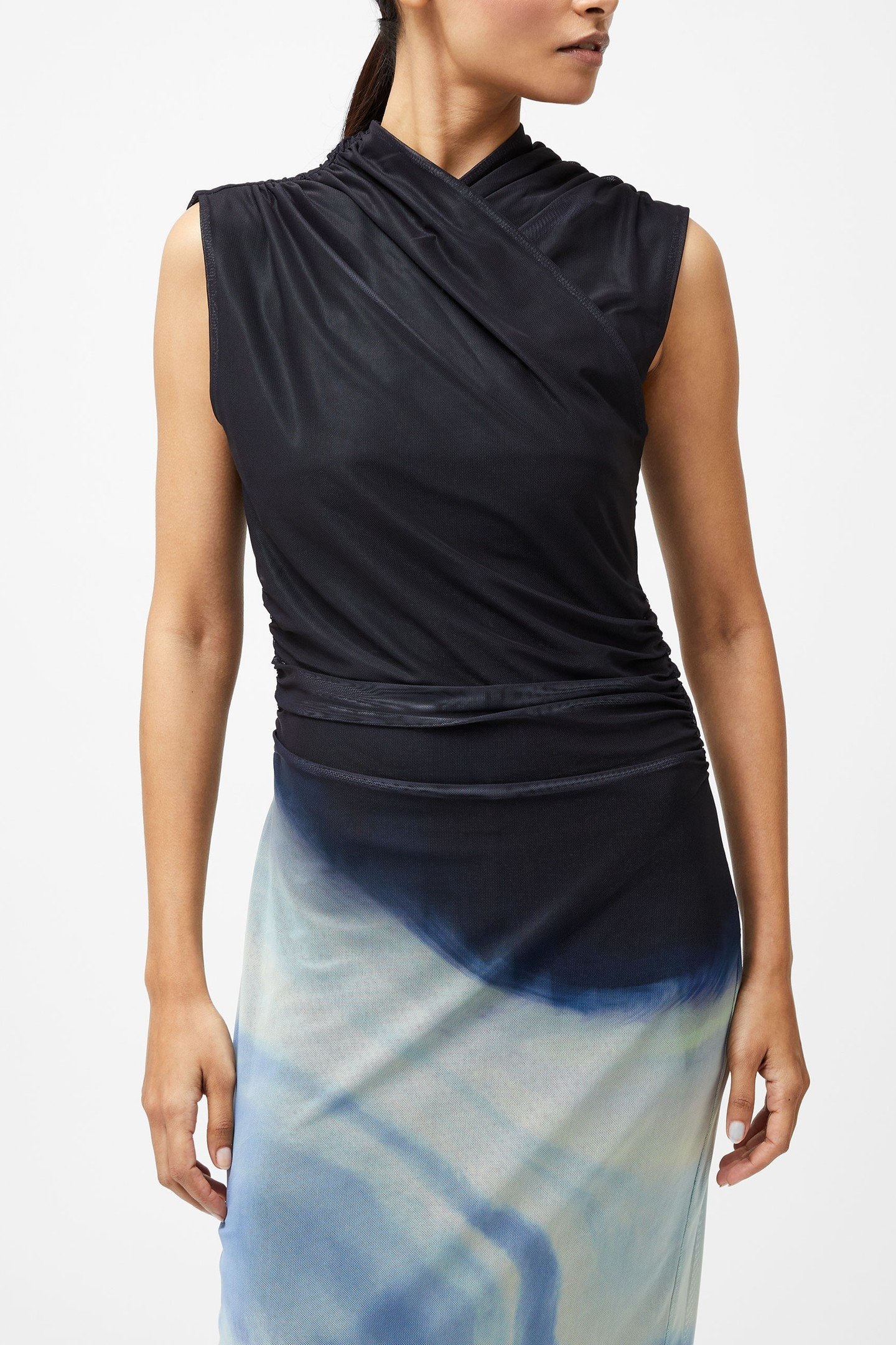 TONI WRAP NECK MIDI DRESS NAVY/SKY BLUE MULTI 3