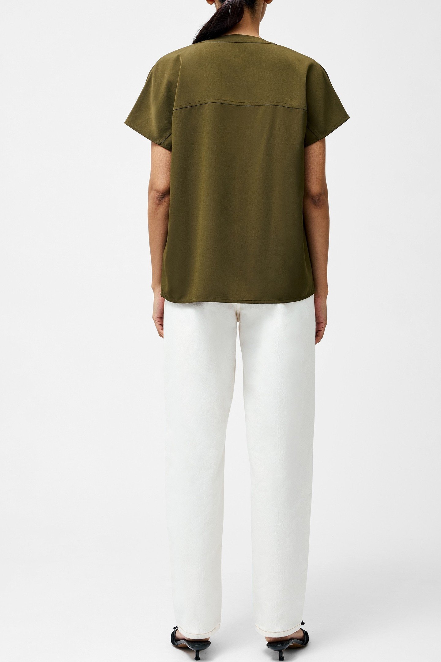 CAPRIANA CREPE CAP SLEEVE TOP KHAKI 3