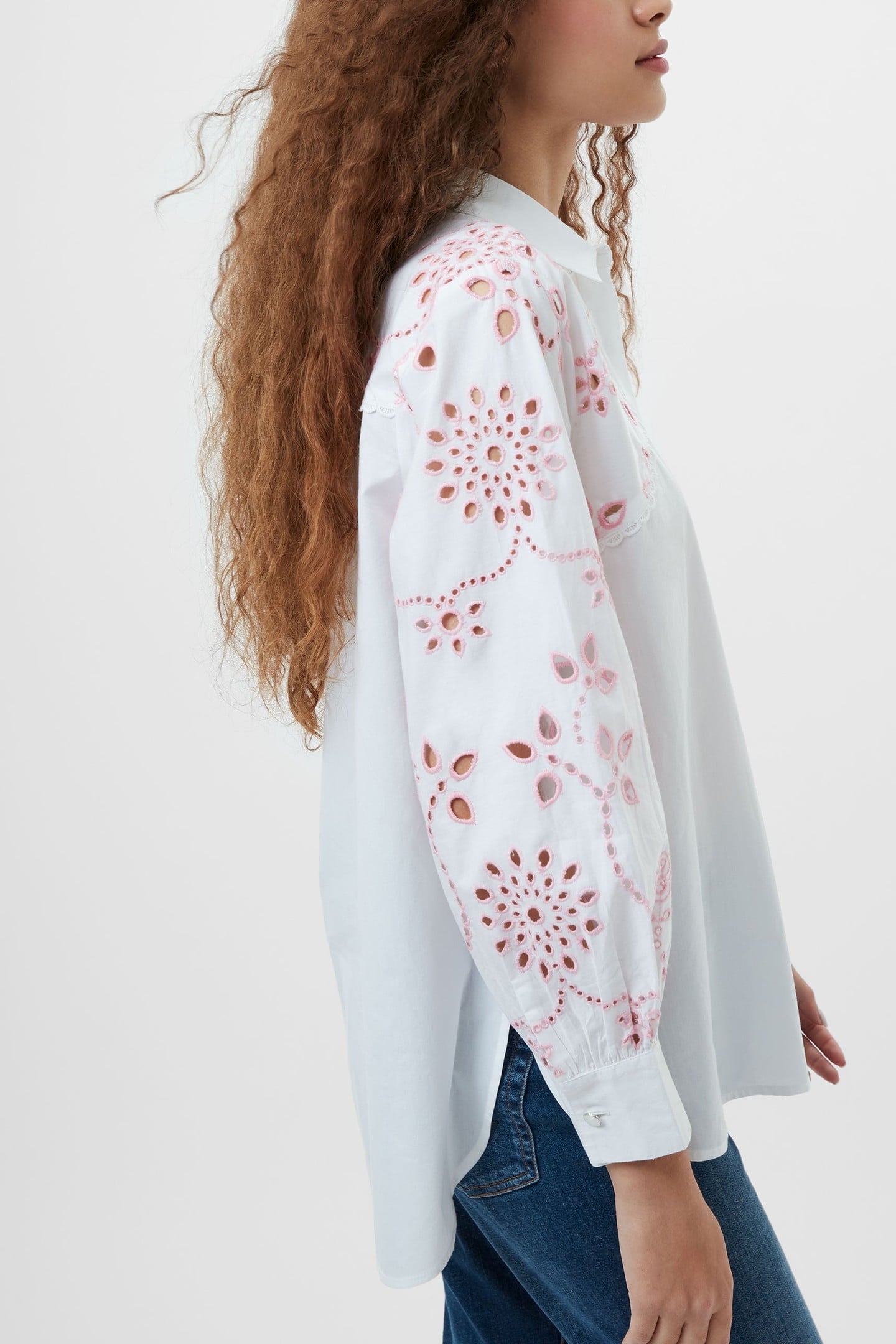 CAMBRIA COTTON EMBROIDERED SHI LINEN WHITE/BUBBLEGU 4