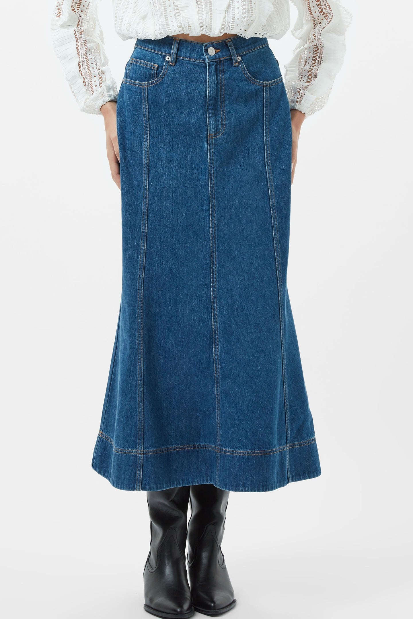 DENVER DENIM FLARE MIDI SKIRT VINTAGE BLUE 1