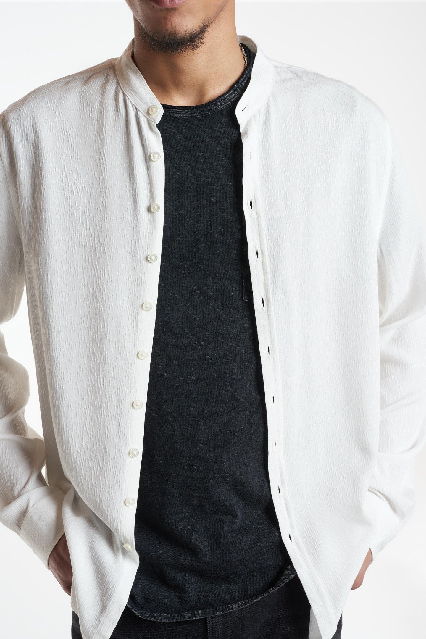 MULTI BUTTON BAND COLLAR SHIRT WHITE 2