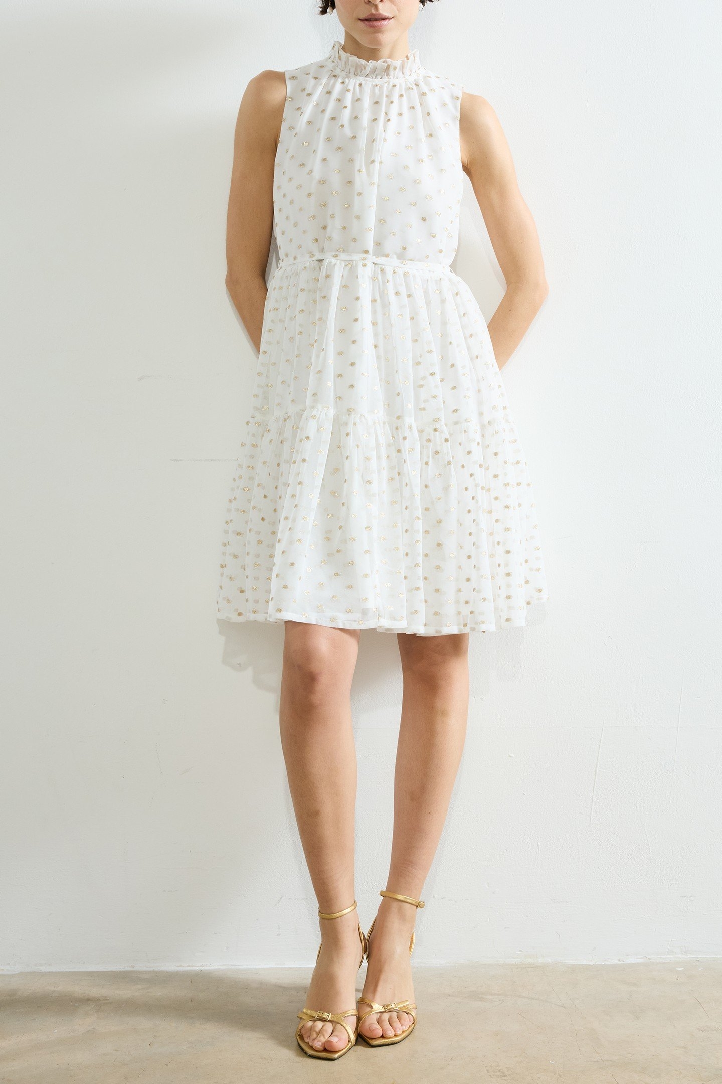 ARLO JACQUARD TIERED DRESS SUMMER WHITE/GOLD 1