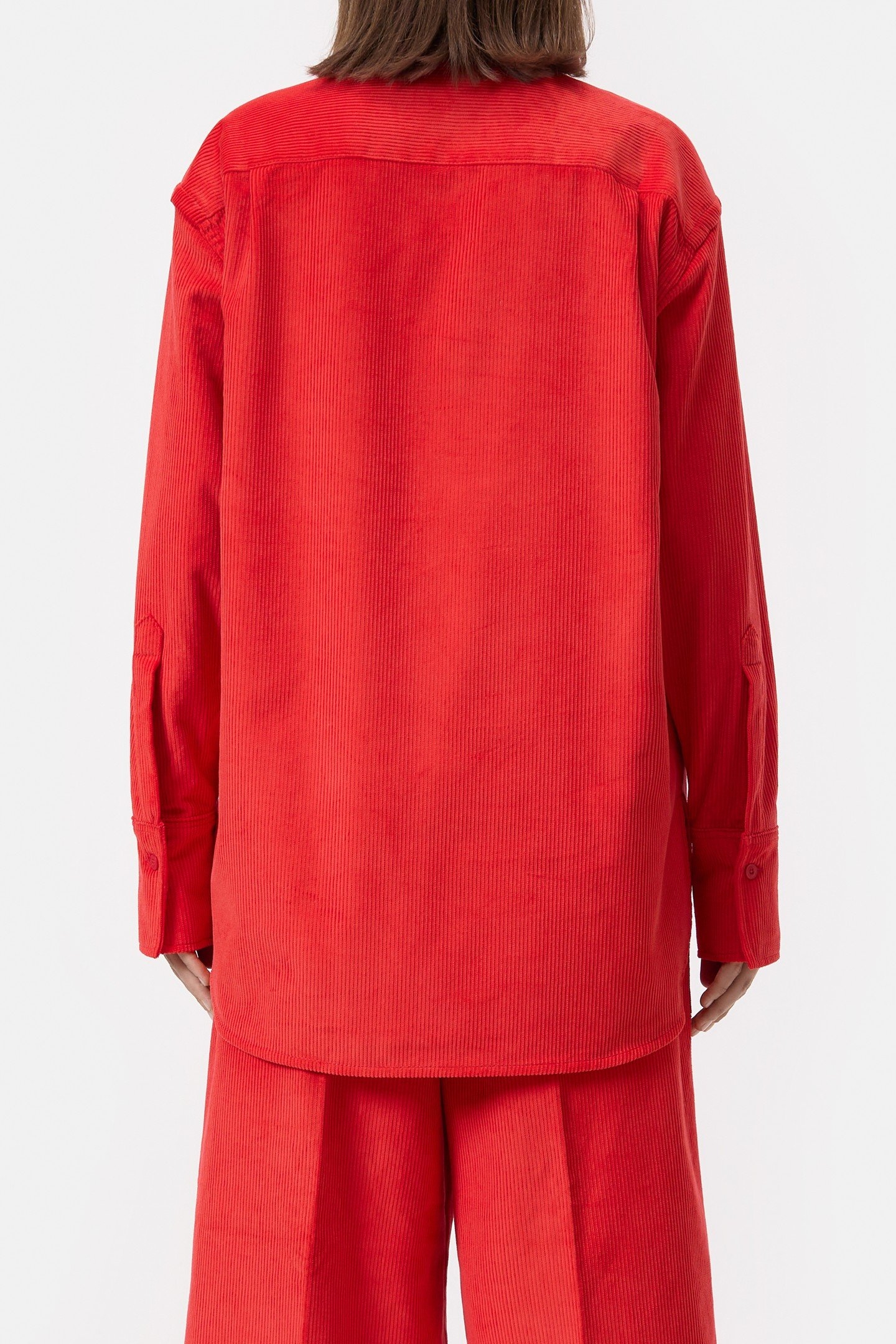 CLASSY LONG CUFF BLOUSE SHIRT HIBISCUS RED 2