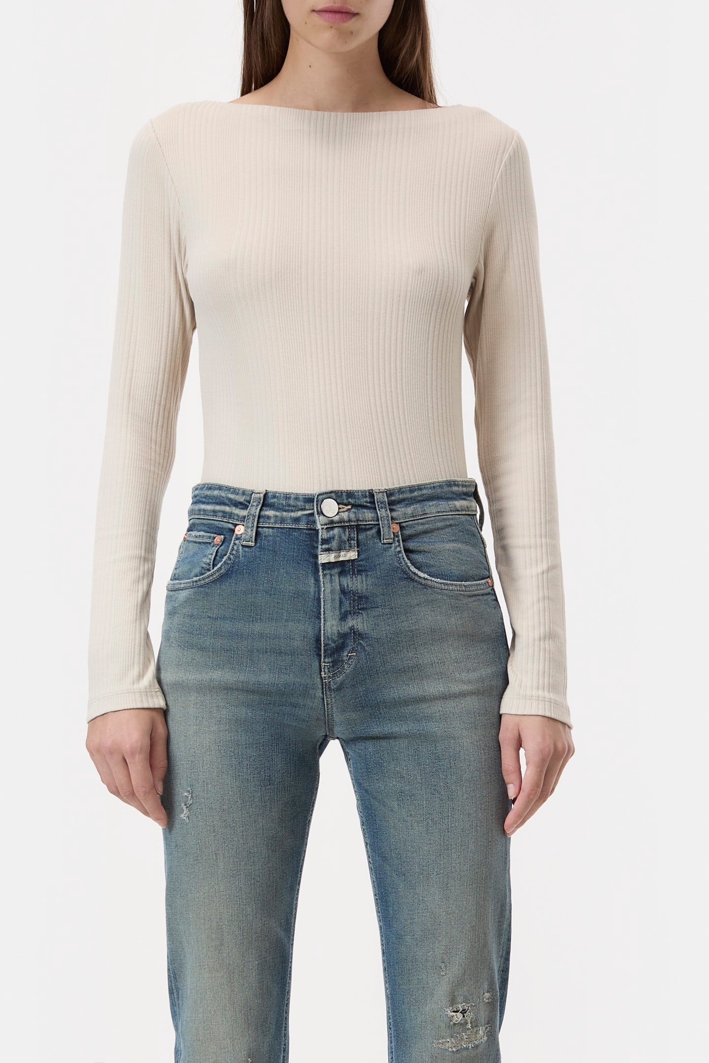 STRAIGHT NECK LONGSLEEVE T-SHIRTS PEARL BEIGE 1