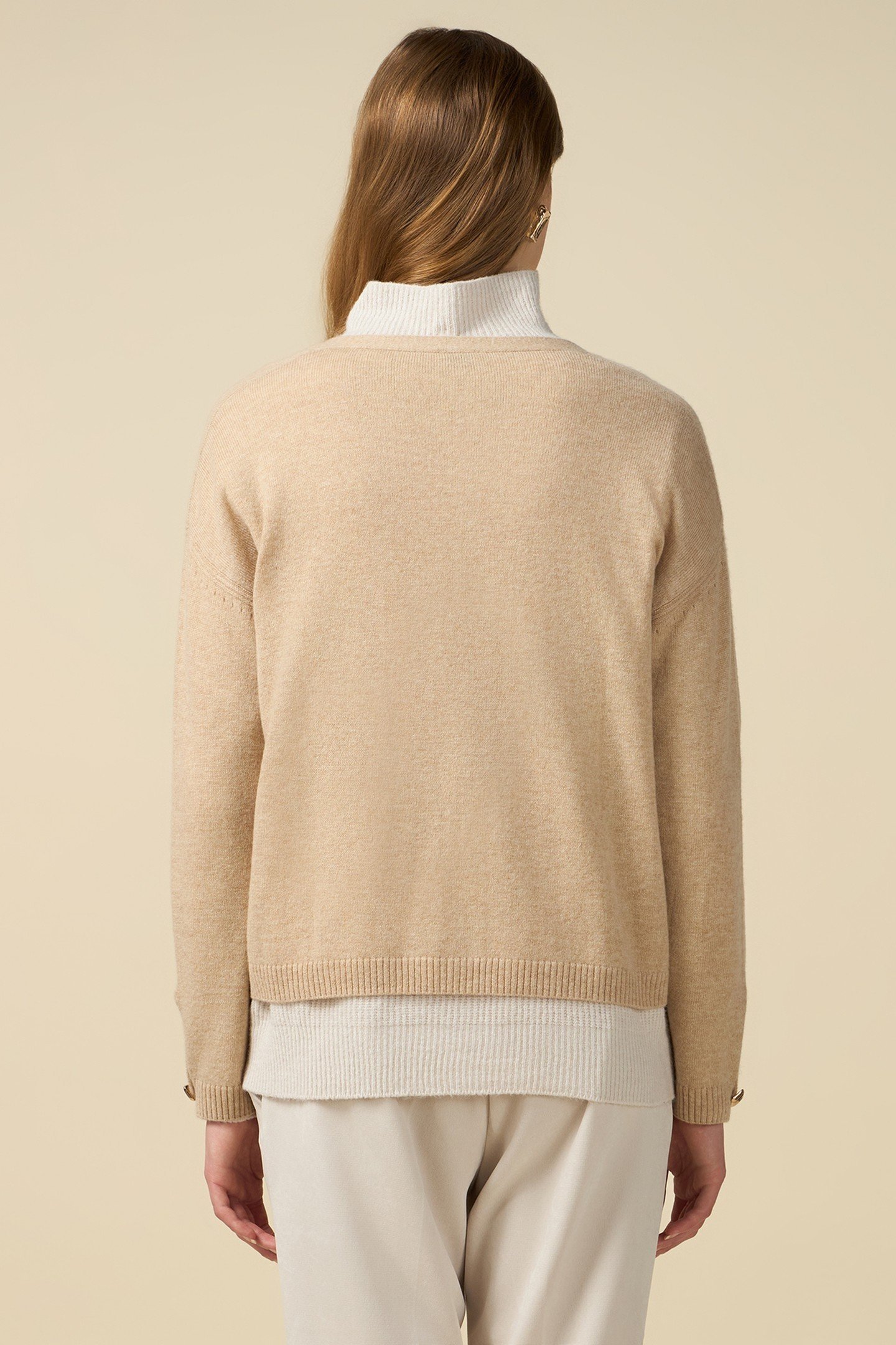 CASHMERE BLEND CARDIGAN WITH SQUARE BUTTONS BEIGE 2