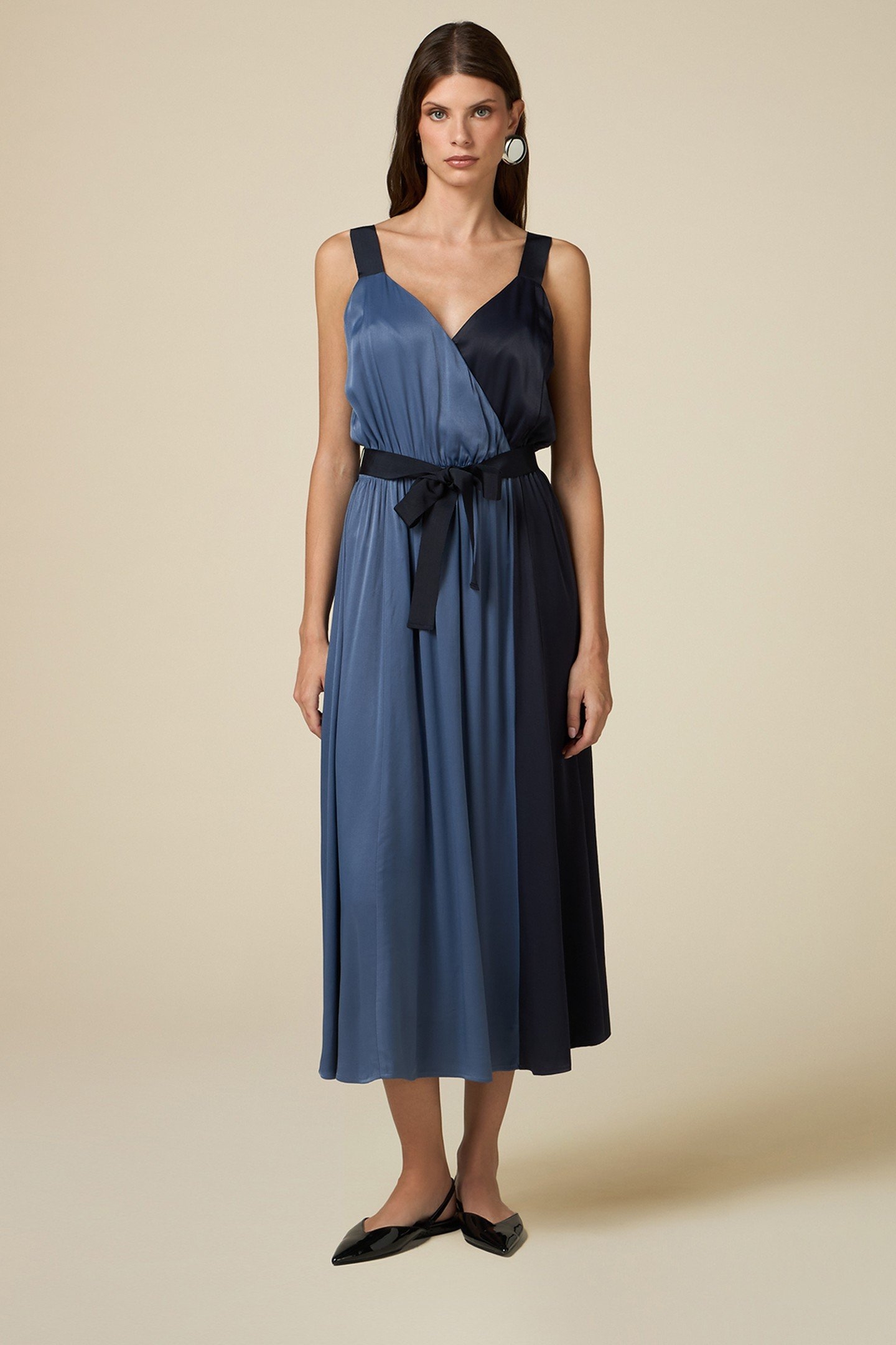 VISCOSE SATIN TWO-TONE DRESS BLUE 1