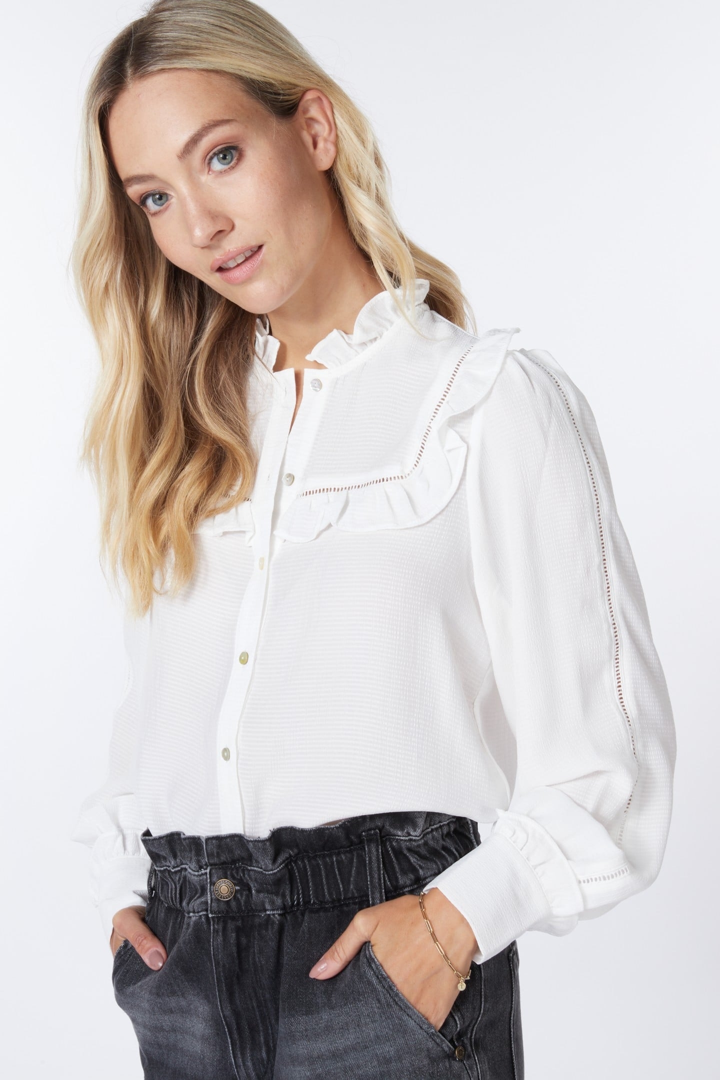 BLOUSE RUFFLES STRUCTURED FABRIC OFF WHITE 2