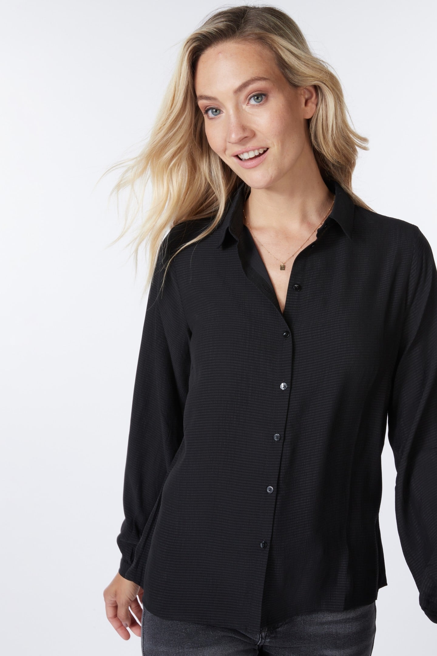 BLOUSE BASIC STRUCTURED FABRIC BLACK 1