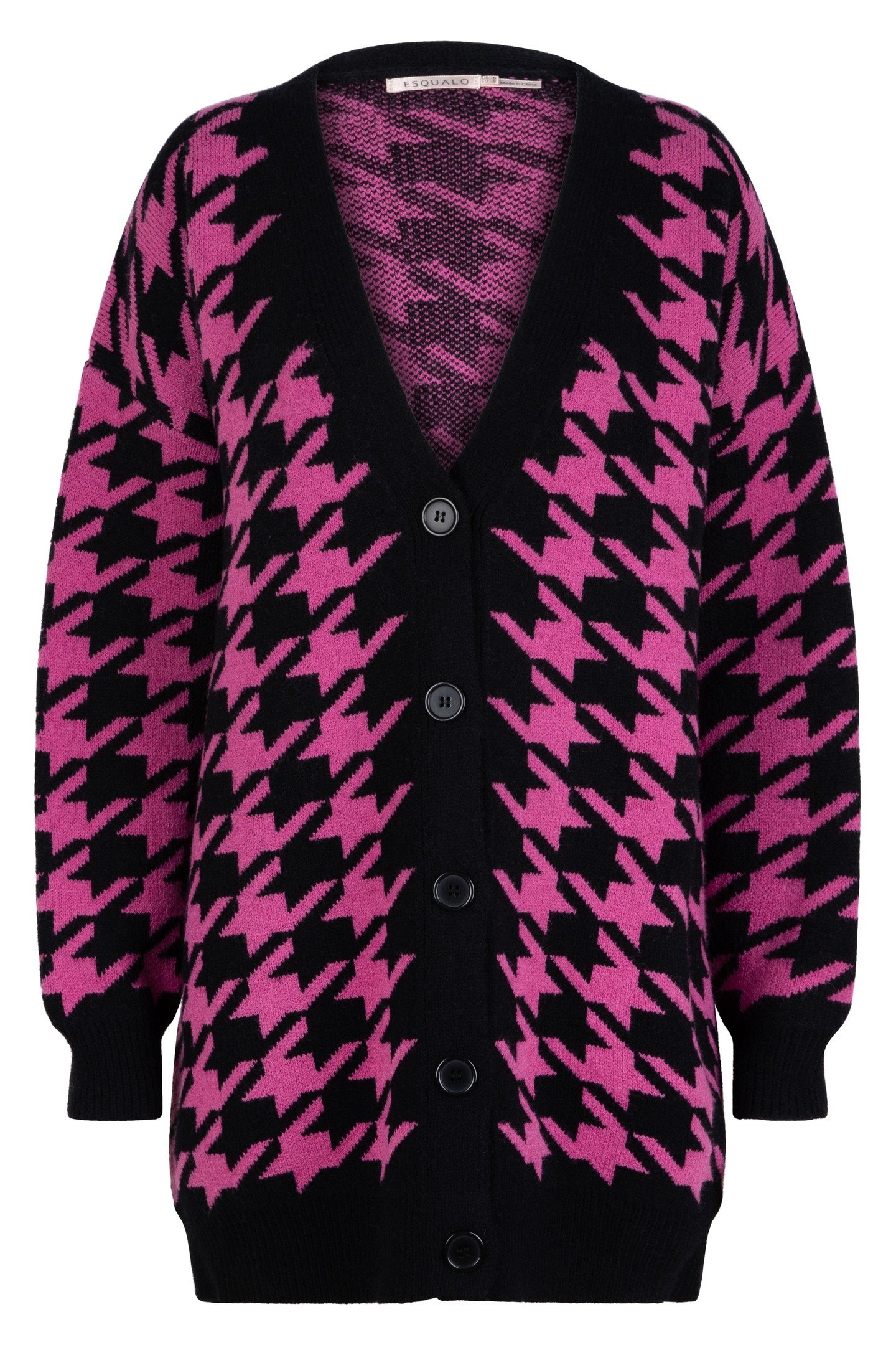 CARDIGAN HOUNDSTOOTH JACQUARD BLACK / PINK 1