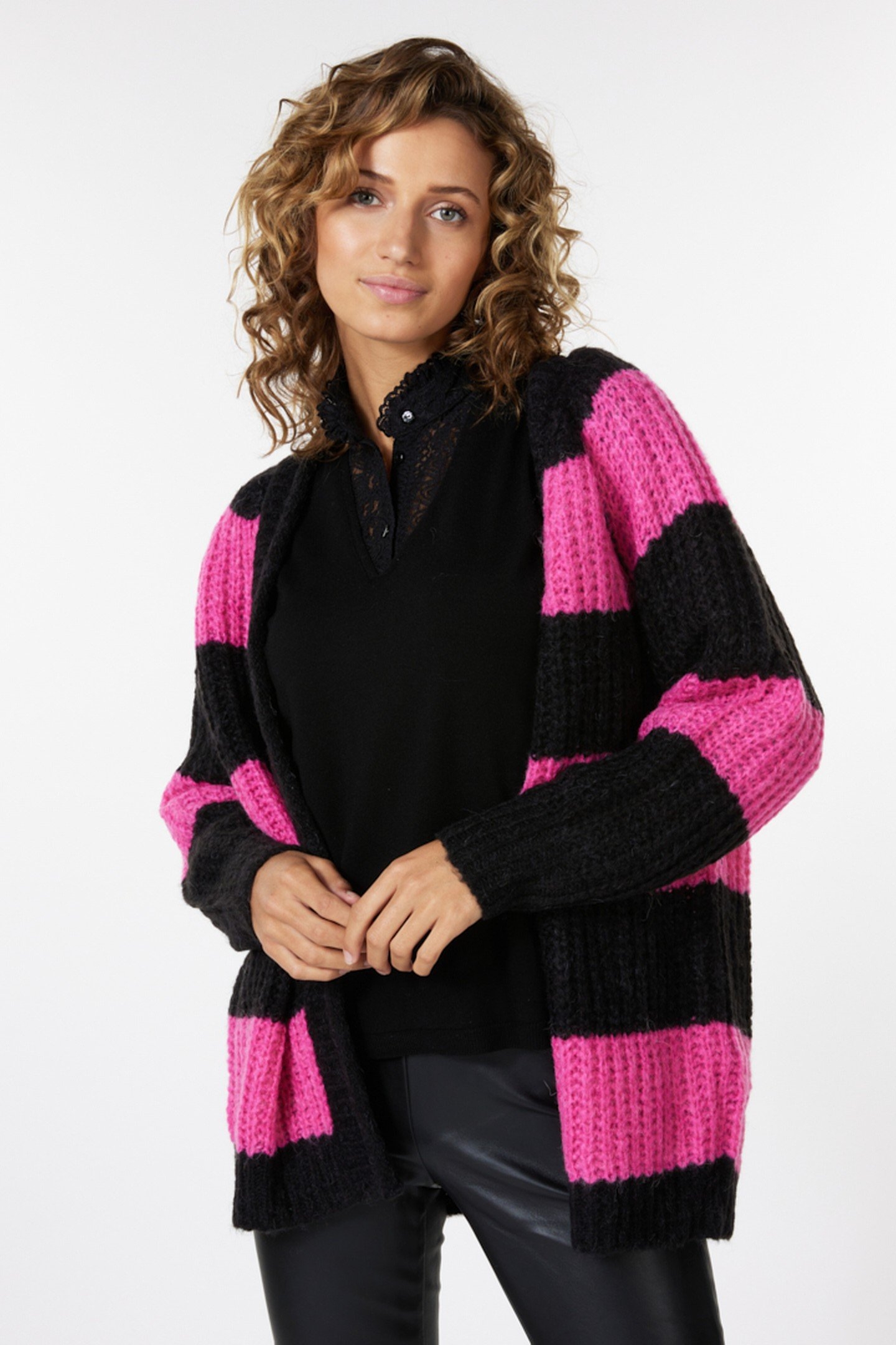 CARDIGAN STRIPED BLACK / PINK 3