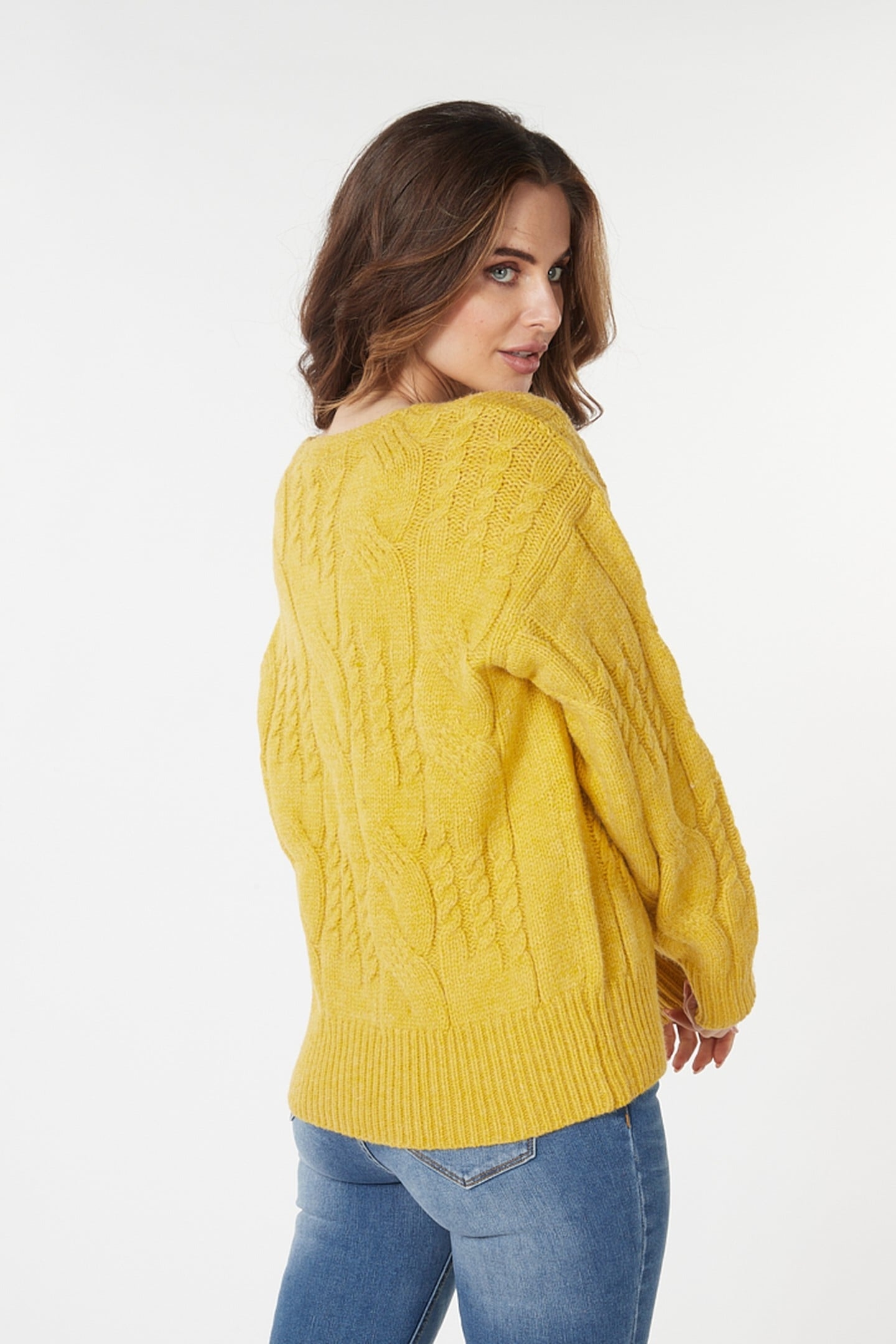 SWEATER CABLES V-NECK WARM OLIVE 3