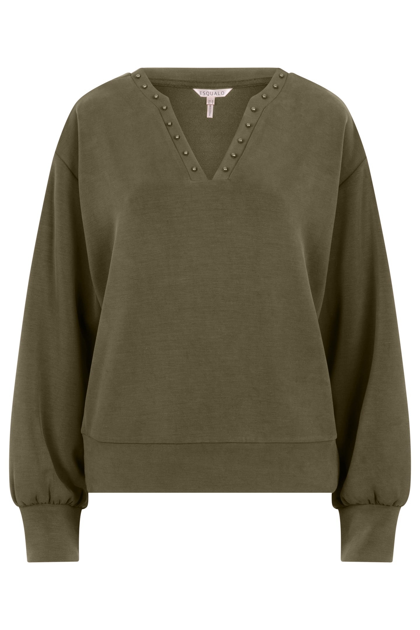 SWEATER “V” STUDS MODAL MOSS GREEN 1