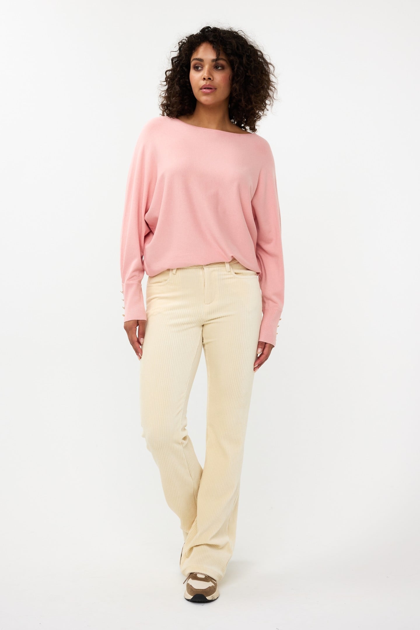 SWEATER BATWING BUTTONED CUFF BASIC KNIT BLUSH 1