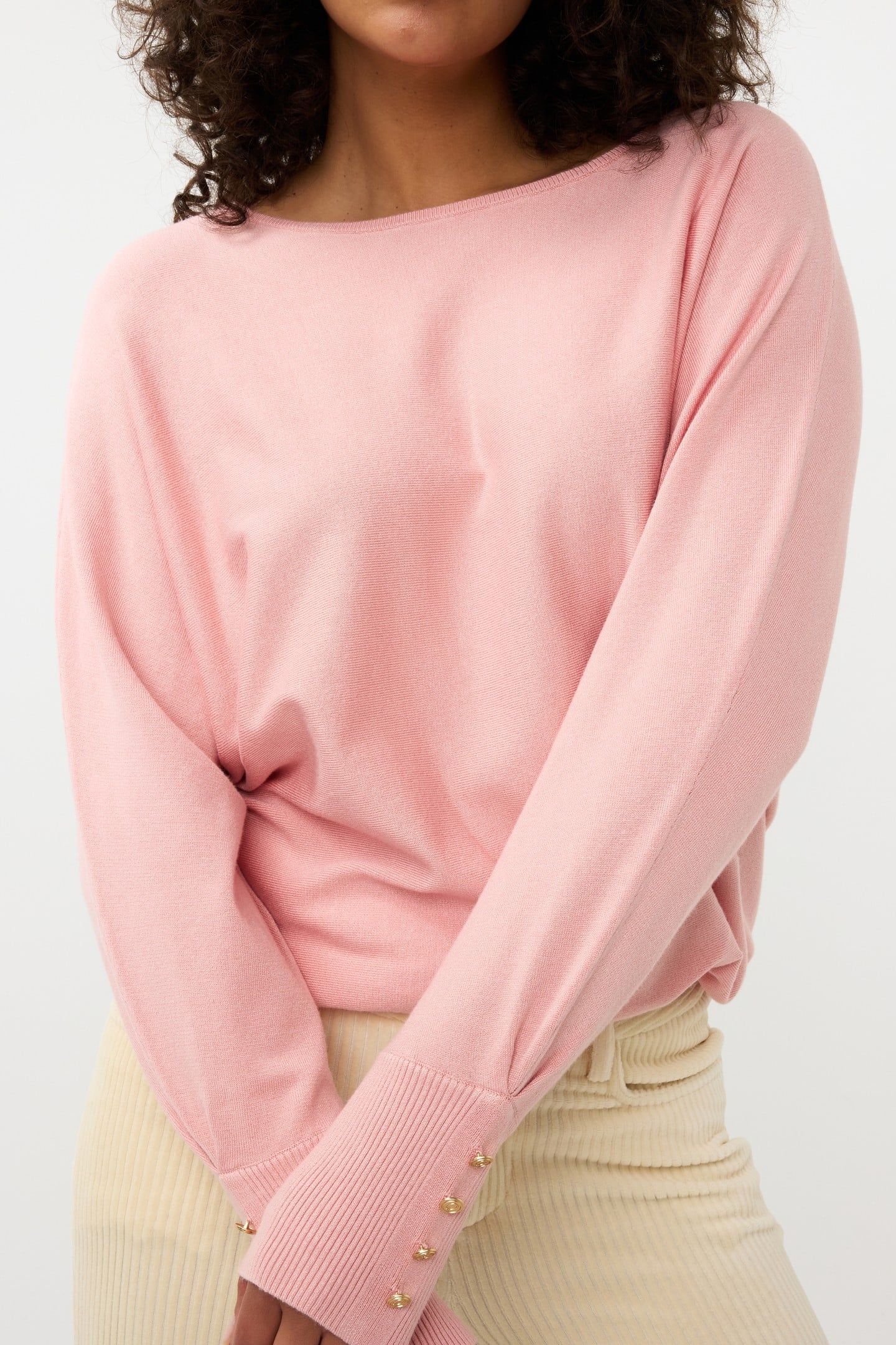 SWEATER BATWING BUTTONED CUFF BASIC KNIT BLUSH 7