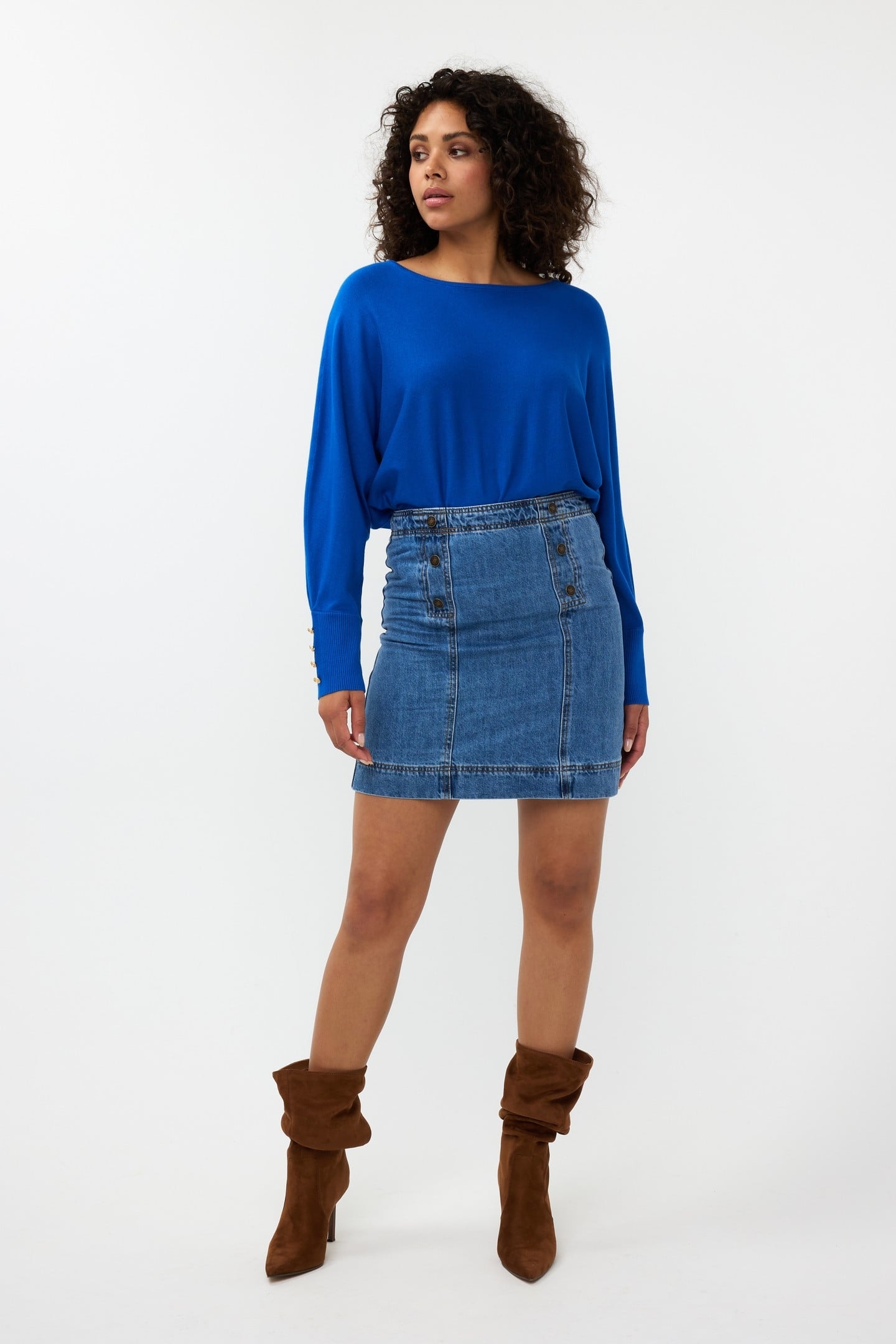 SWEATER BATWING BUTTONED CUFF BASIC KNIT BRILLIANT BLUE 1