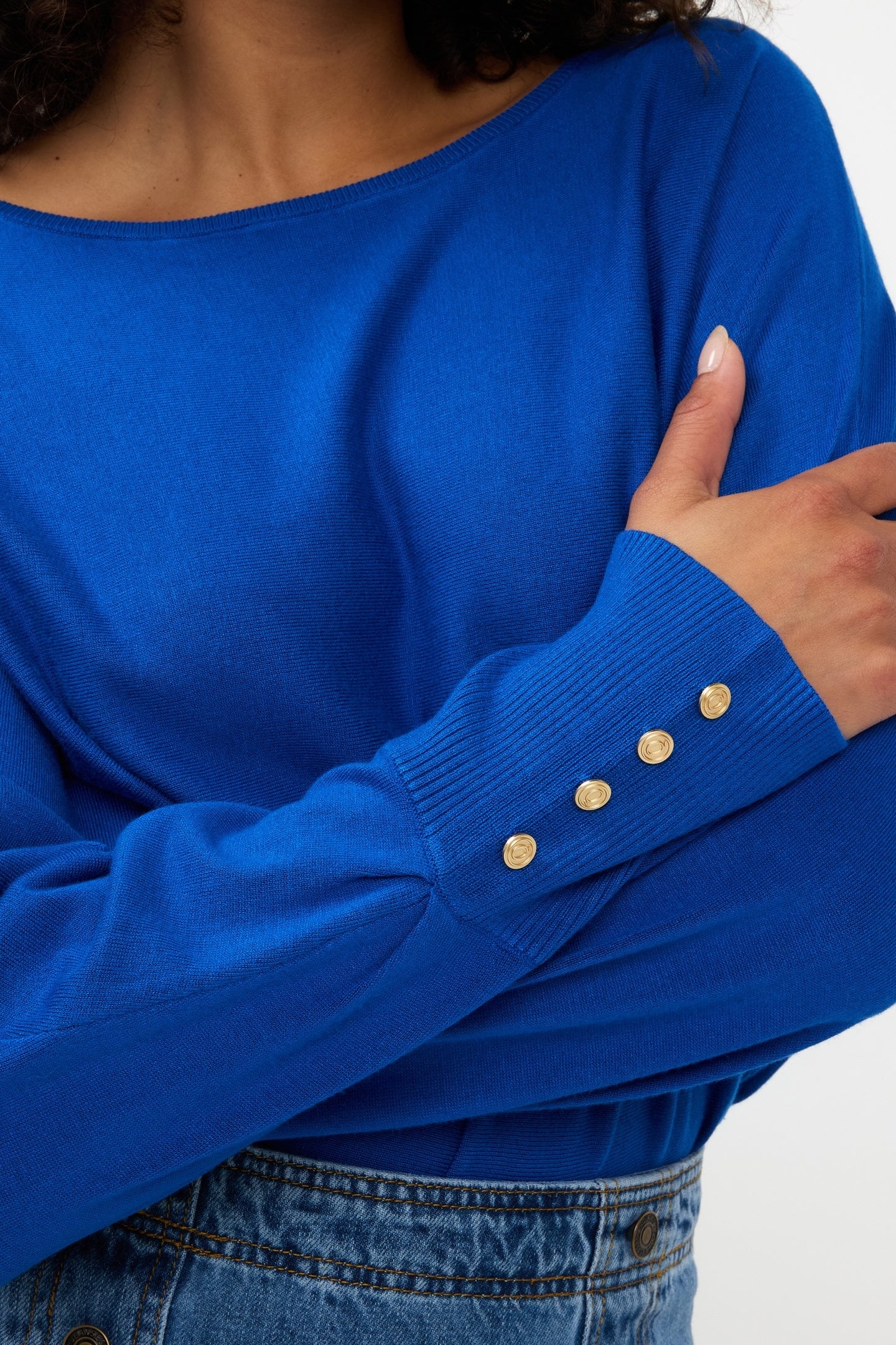 SWEATER BATWING BUTTONED CUFF BASIC KNIT BRILLIANT BLUE 8