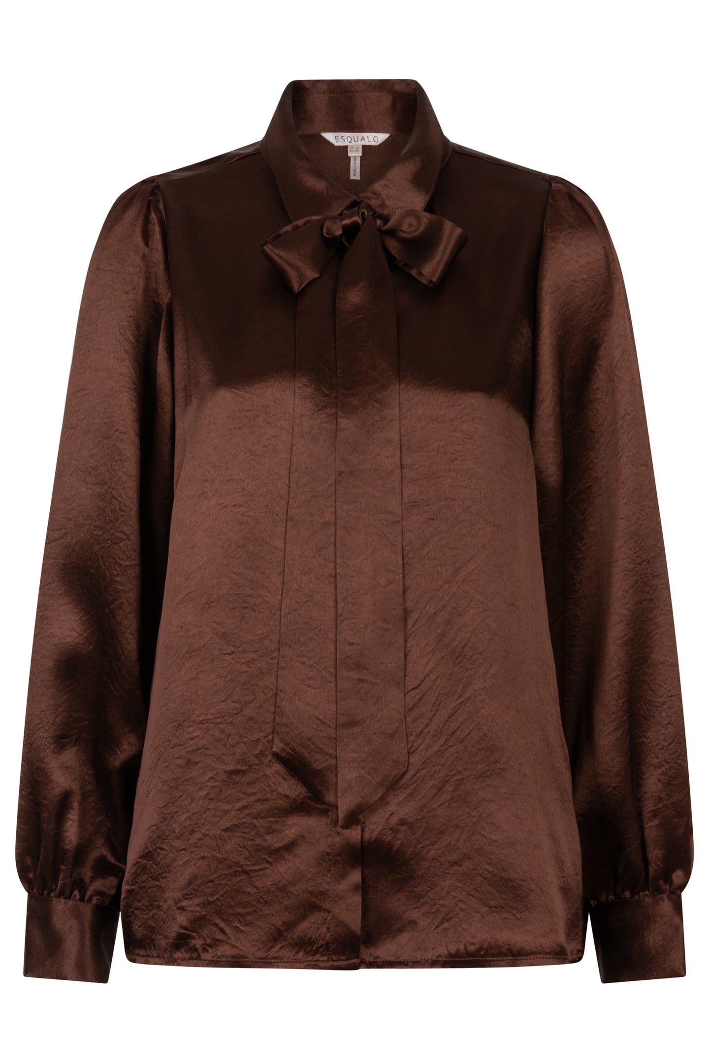 BLOUSE BOW CRUSHED SATIN CHOCOLATE 5