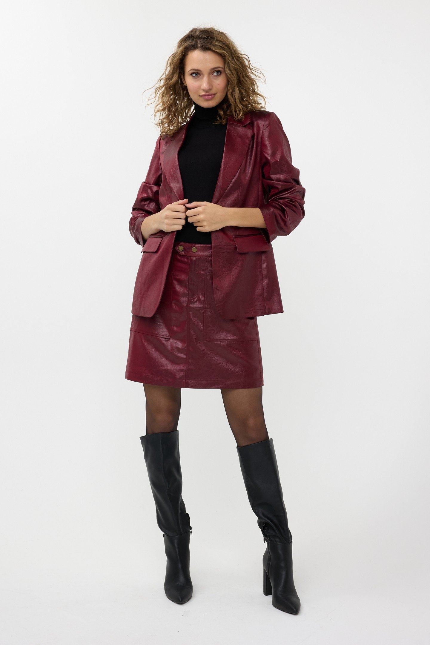 SKIRT ZIPPER METALLIC CRINKLE WINE RED 1