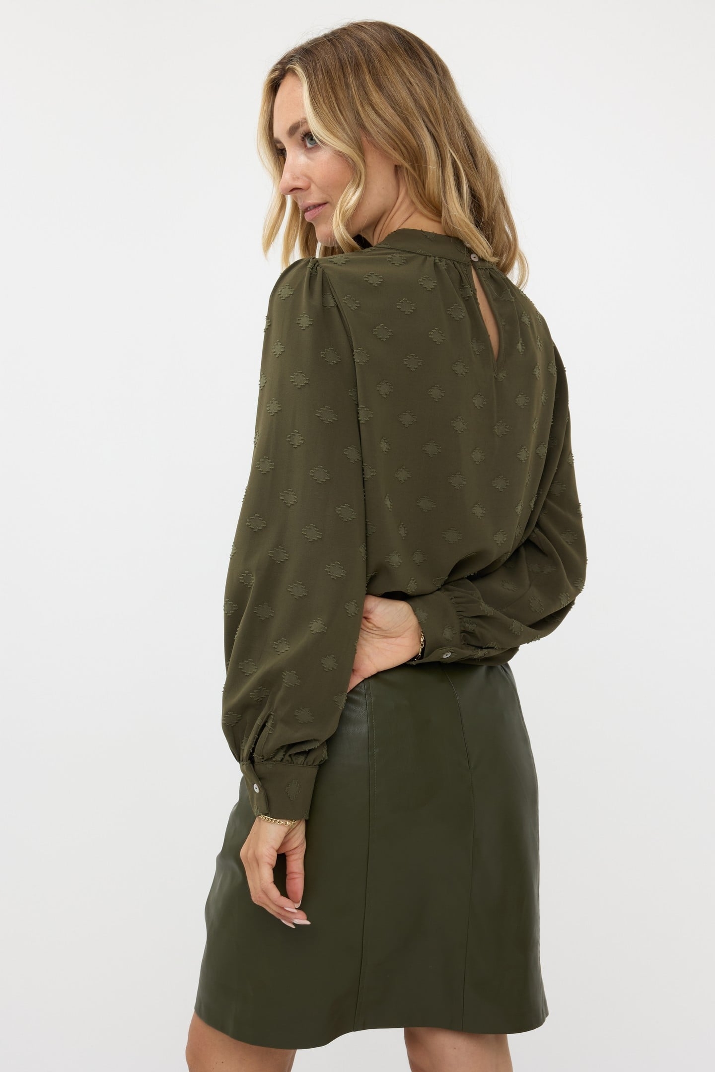 BLOUSE HIGH COLLAR PLUMETIS MOSS GREEN 3