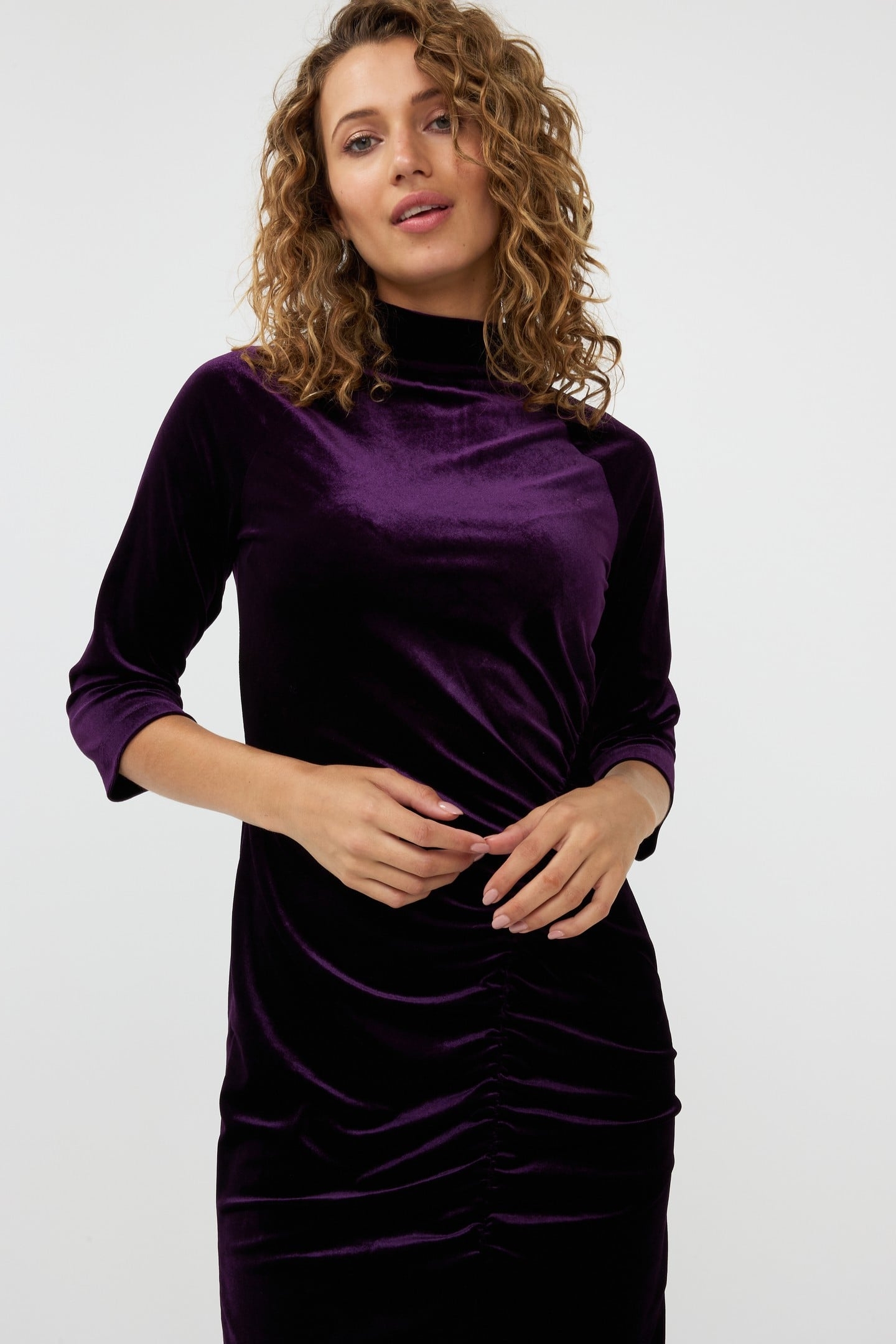 DRESS VELOURS GATHERING DARK PURPLE 2