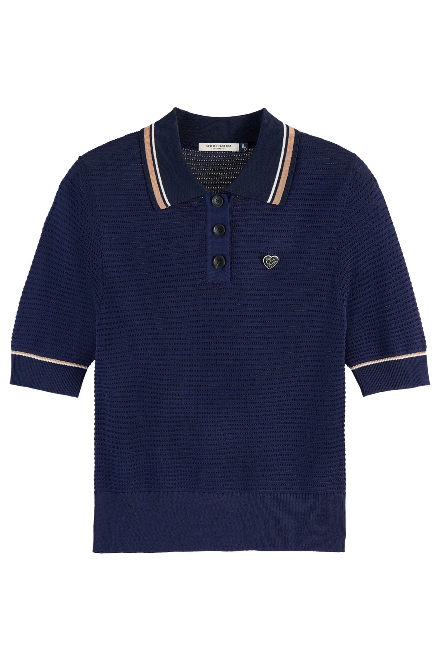 POINTELLE COLLARED KNITTED TEE NAVY 1