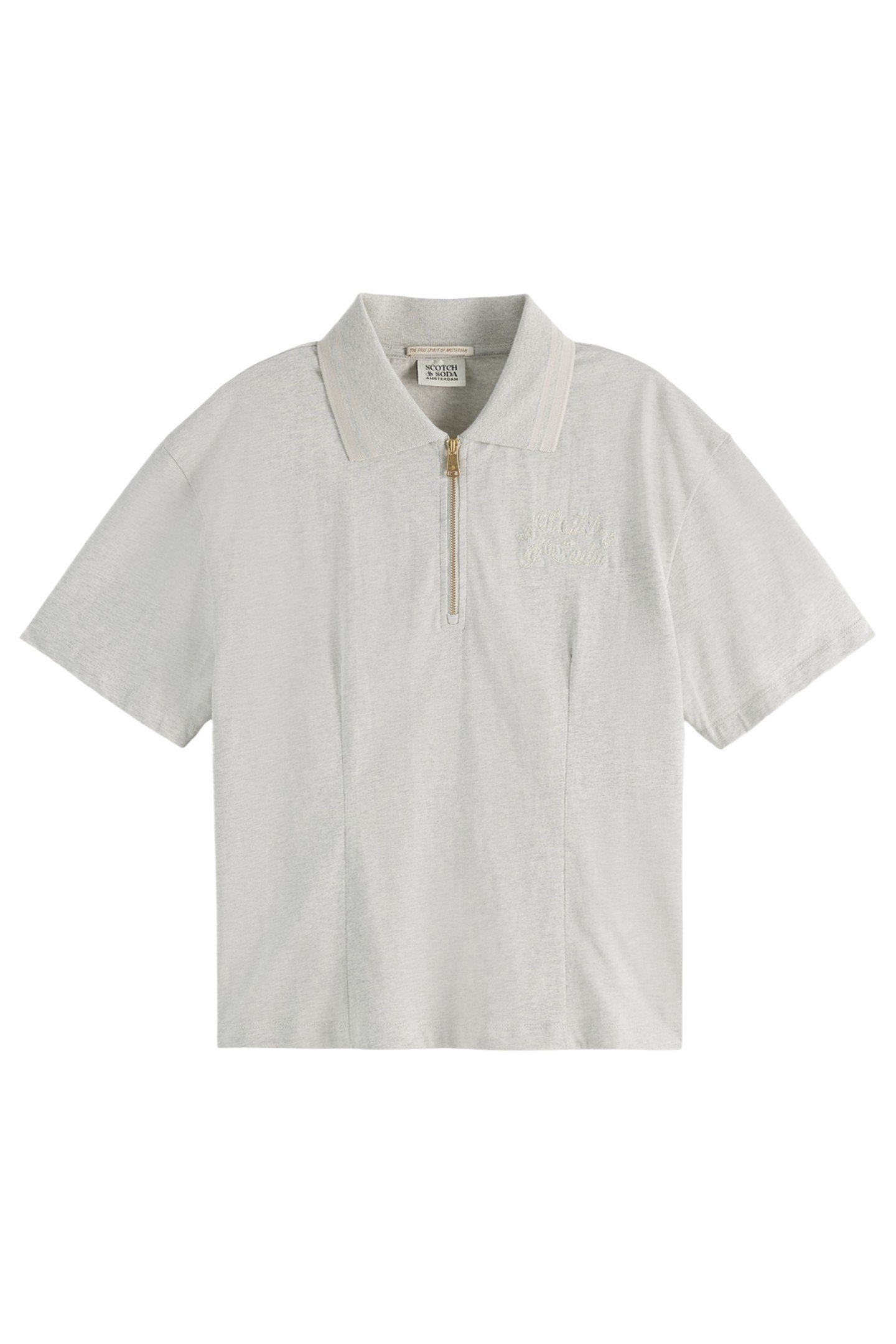 WAISTED POLO T-SHIRT WITH ZIPPER CLOSURE LIGHT GREY MELANGE 2