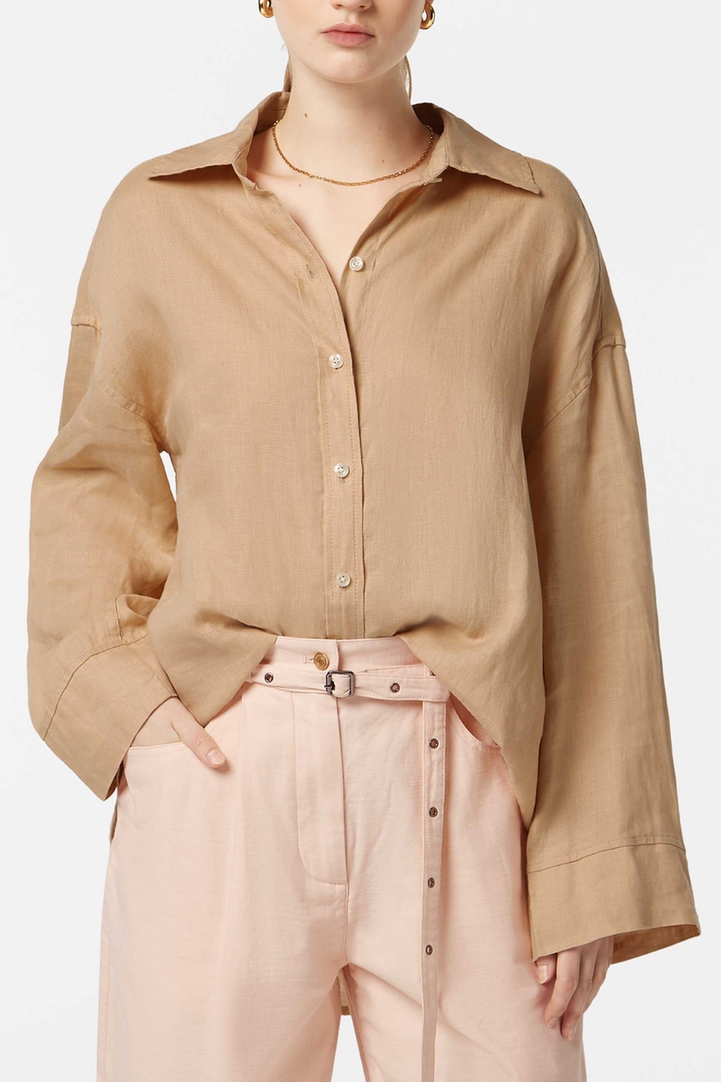 WIDE SLEEVE LINEN SHIRT SOFT CAMEL 2