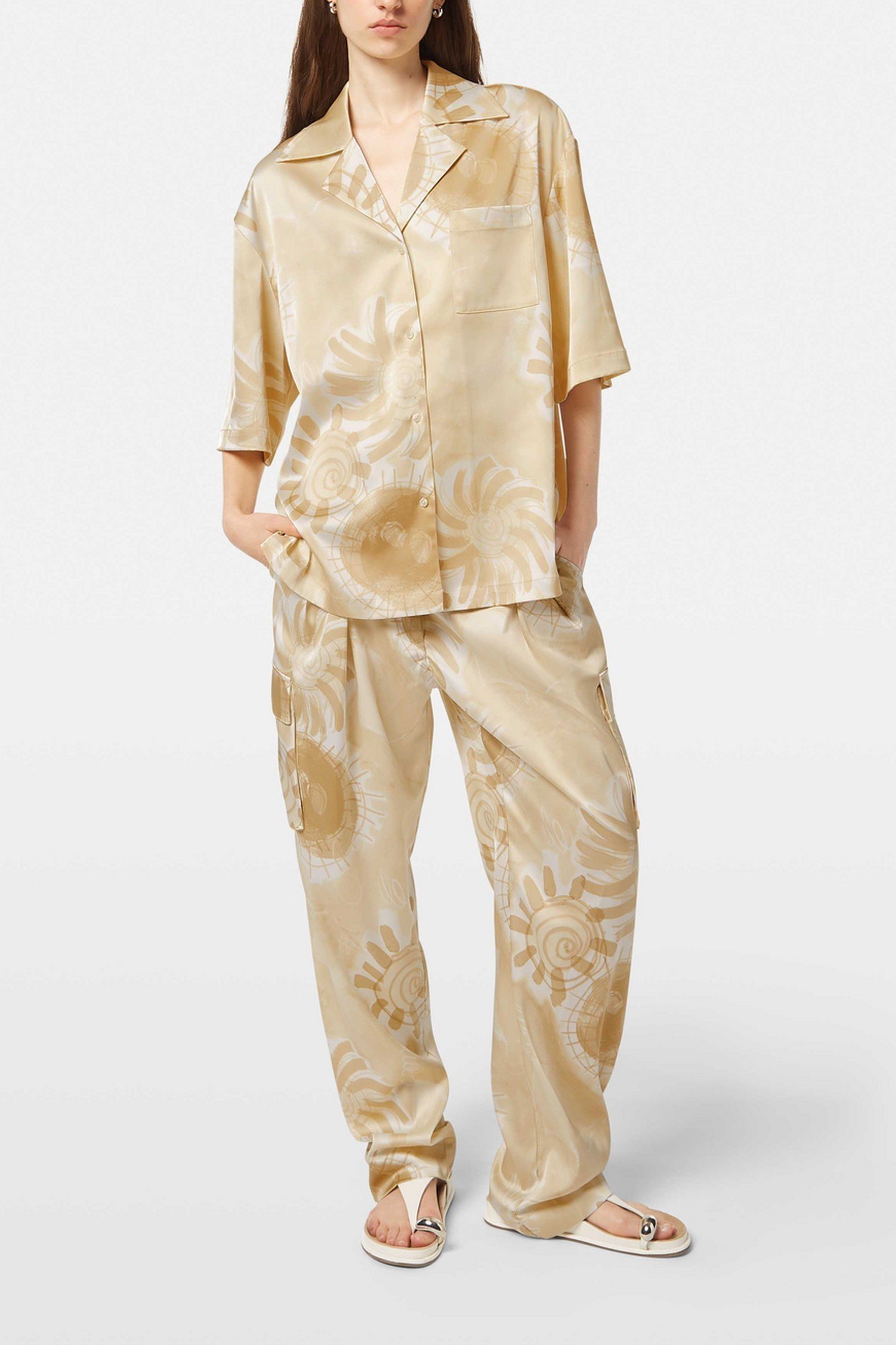 SATIN PRINTED SHORT SLEEVE SHIRT ABSTRACT SUN SAND 1