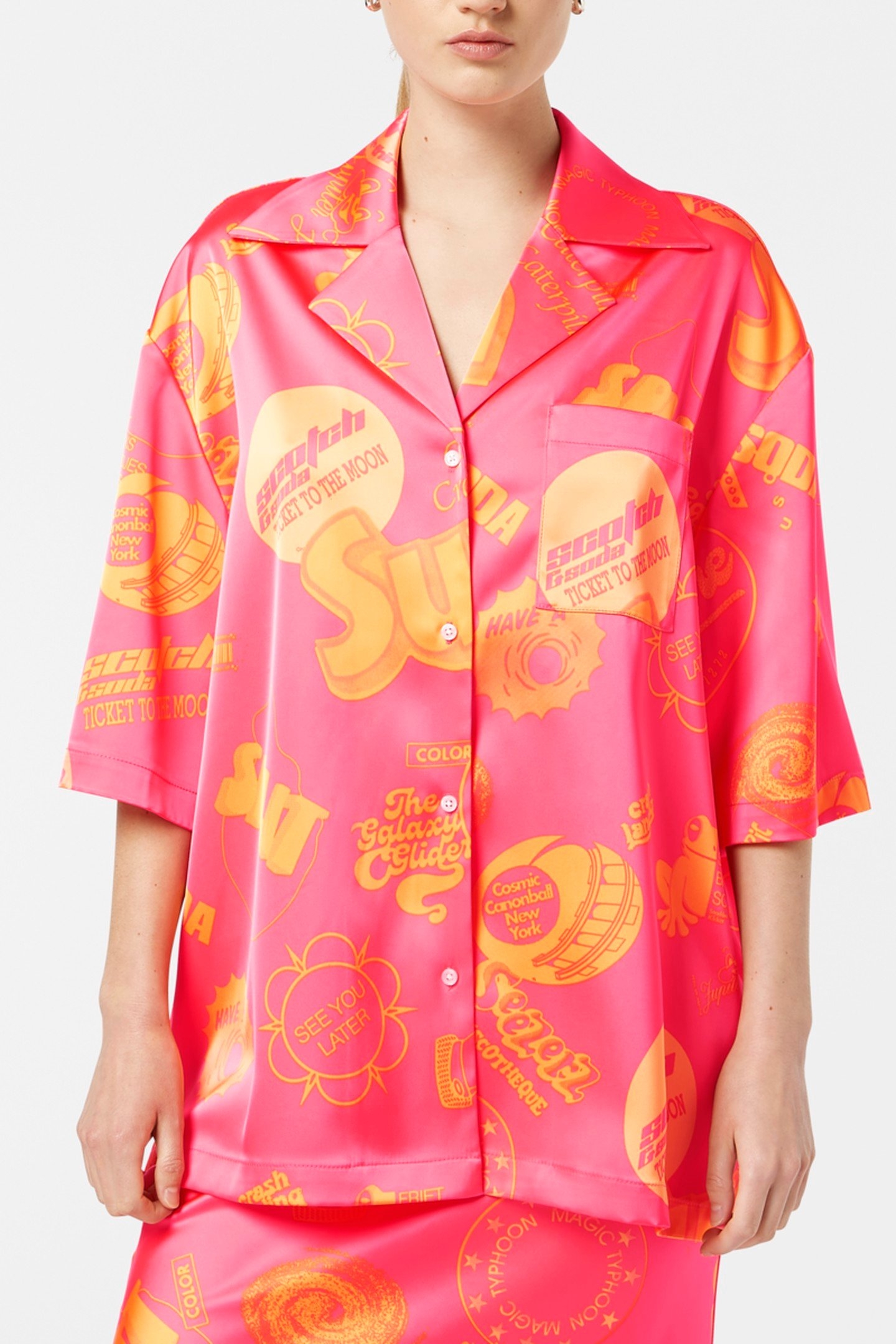 SATIN PRINTED SHORT SLEEVE SHIRT LUNAR PIER PINK 3