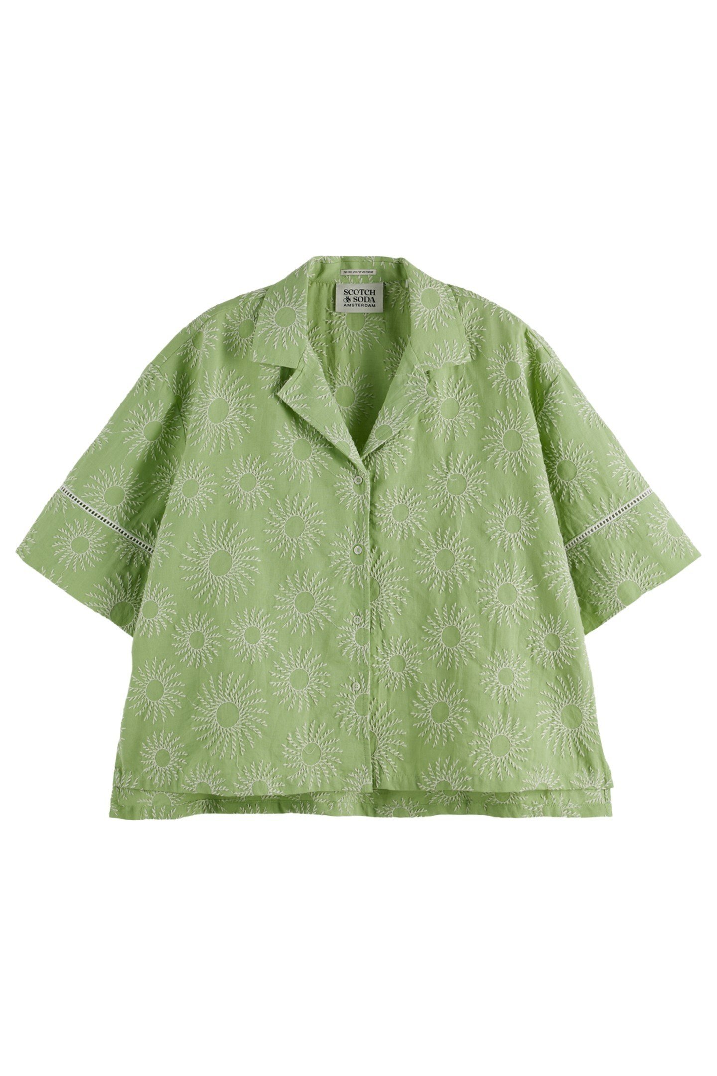 COTTON LINEN EMBROIDERED SHORT SLEEVE SHIRT PISTACHIO 1