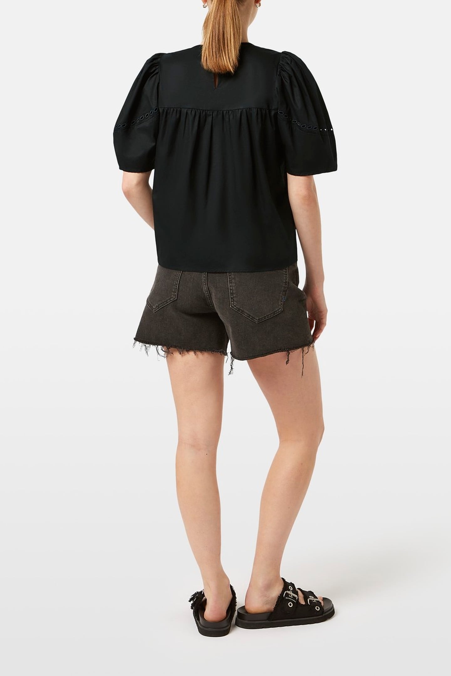 COTTON TWILL EMBROIDERED TOP BLACK 3