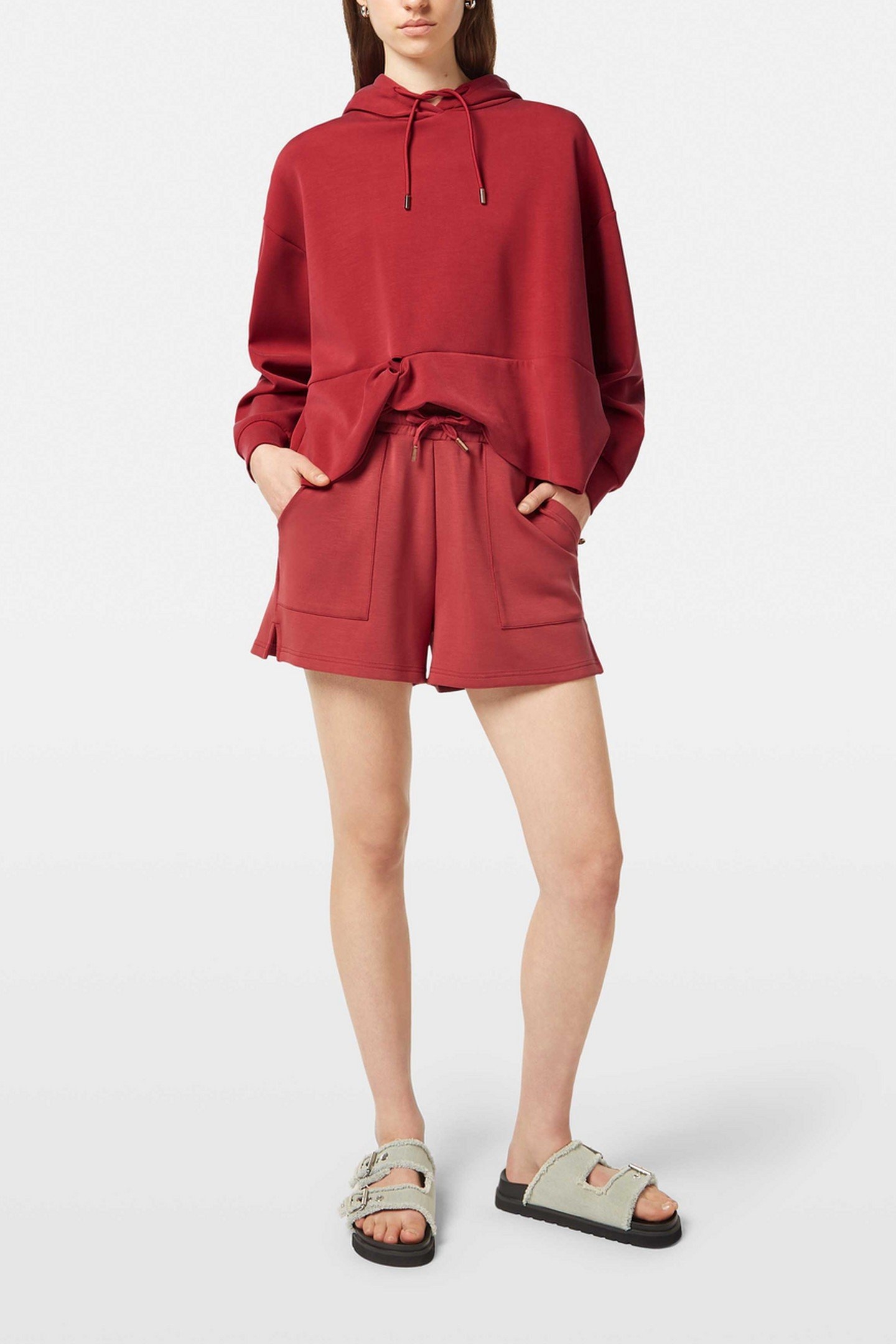 TENCEL HOODIE WITH TWISTED HEM ROADSIDE RED 1