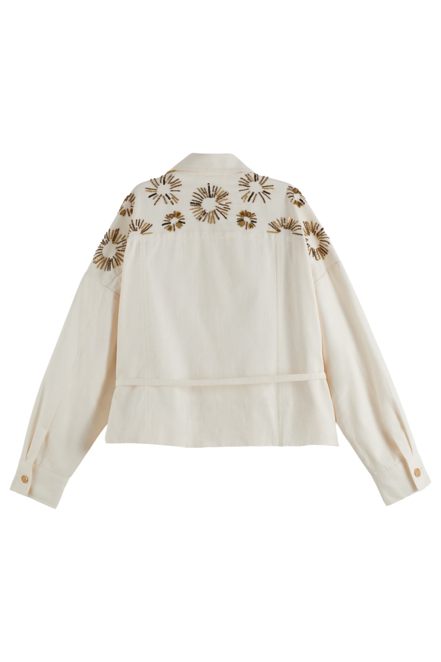 EMBELLISHED BELTED COTTON TRUCKER JACKET SOFT ICE 5