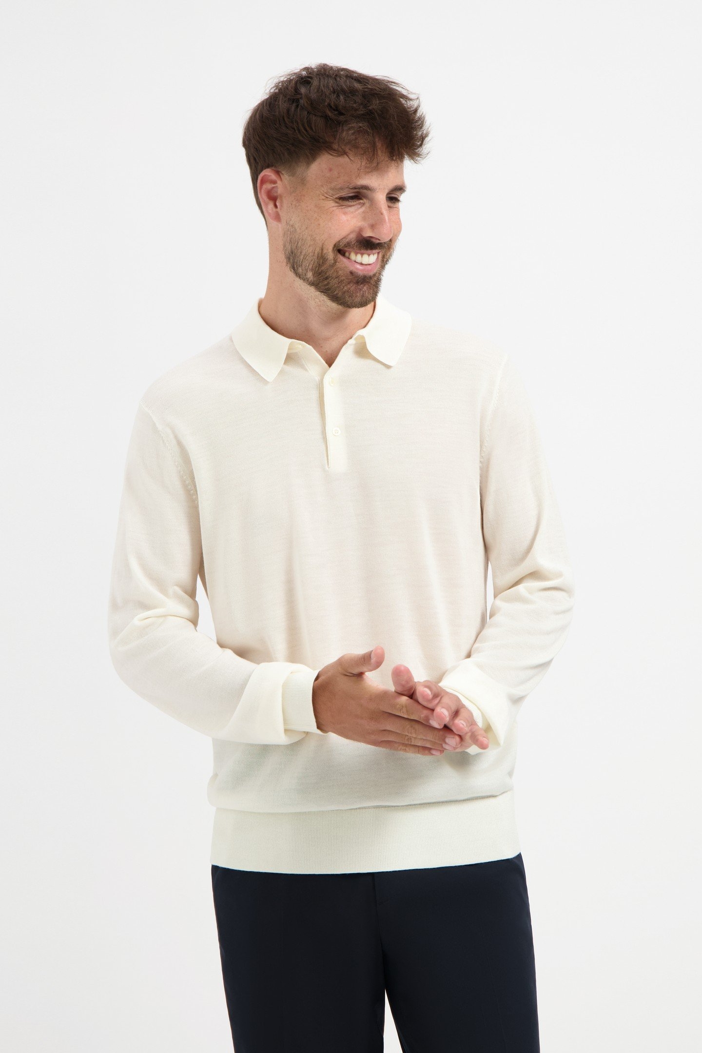 POLO LONG SLEEVE 100% MERINO SEASHELL WHITE 1