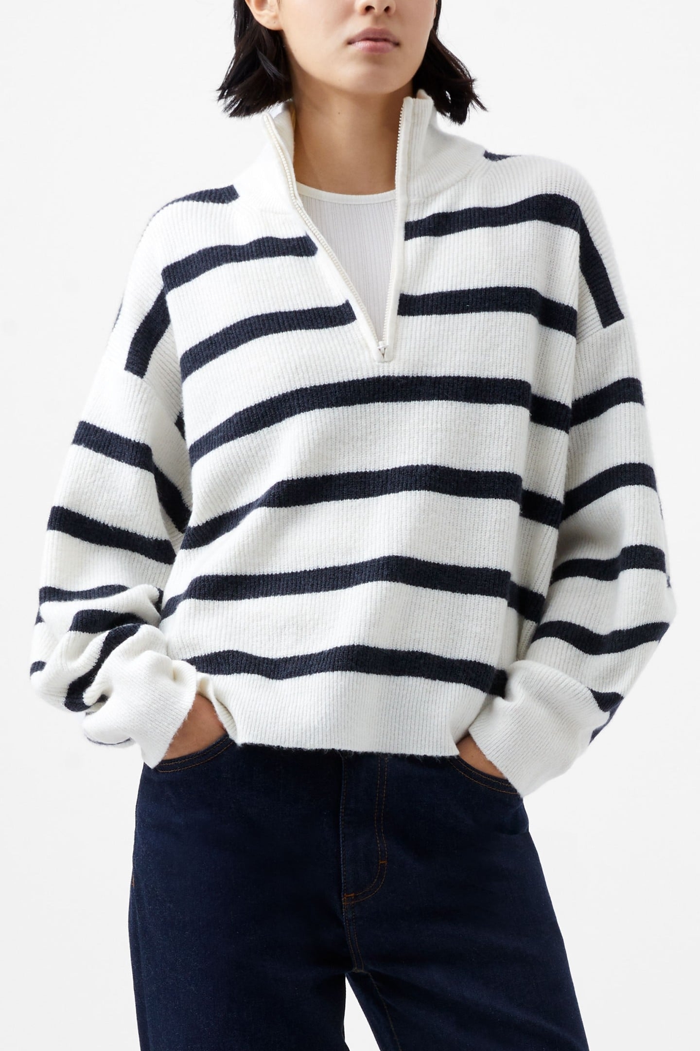 VHARI HALF KNIT JUMPER WINTER WHITE/MARINE 1