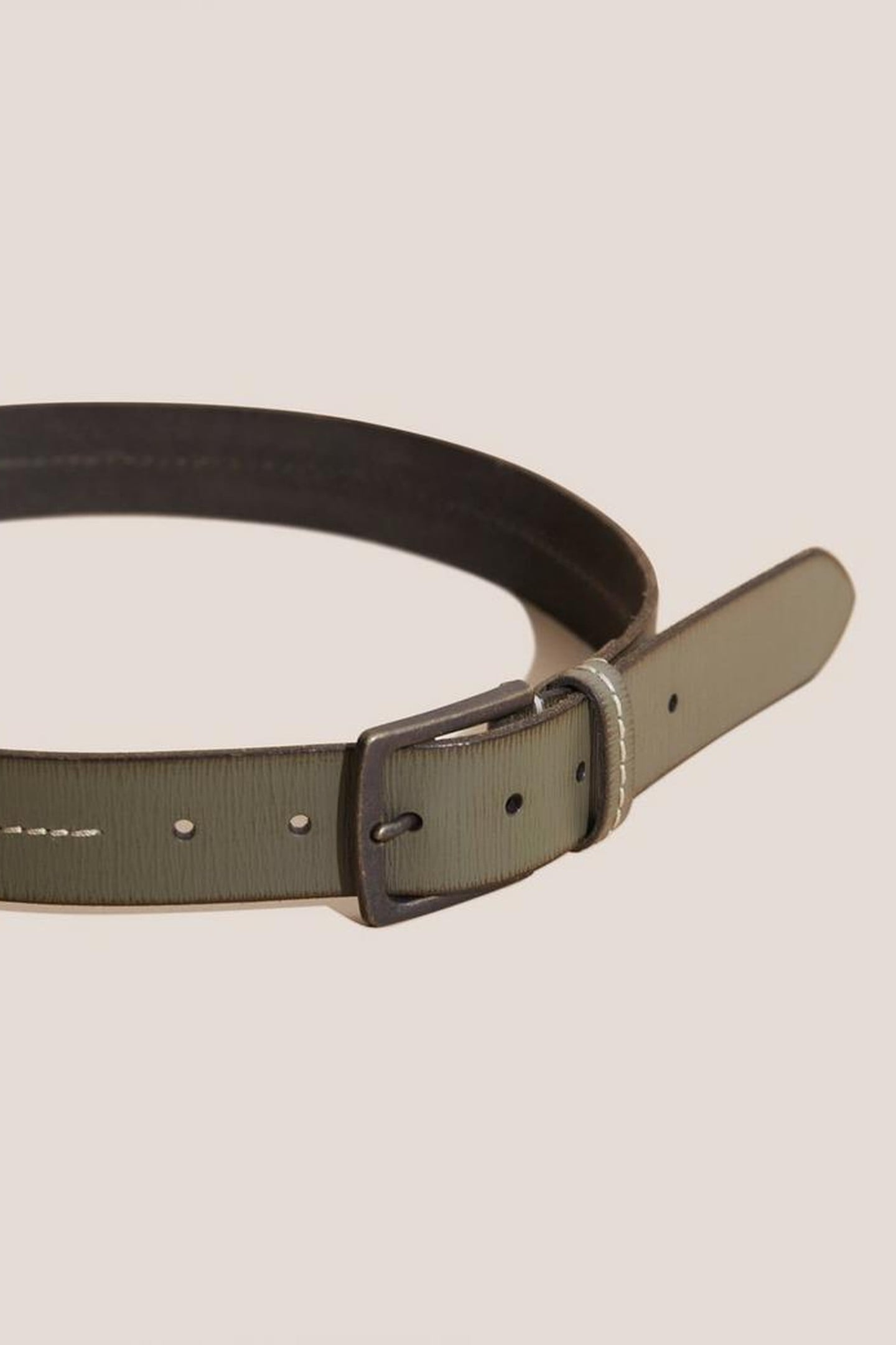 LEATHER STITCH BELT KHAKI GREEN 2
