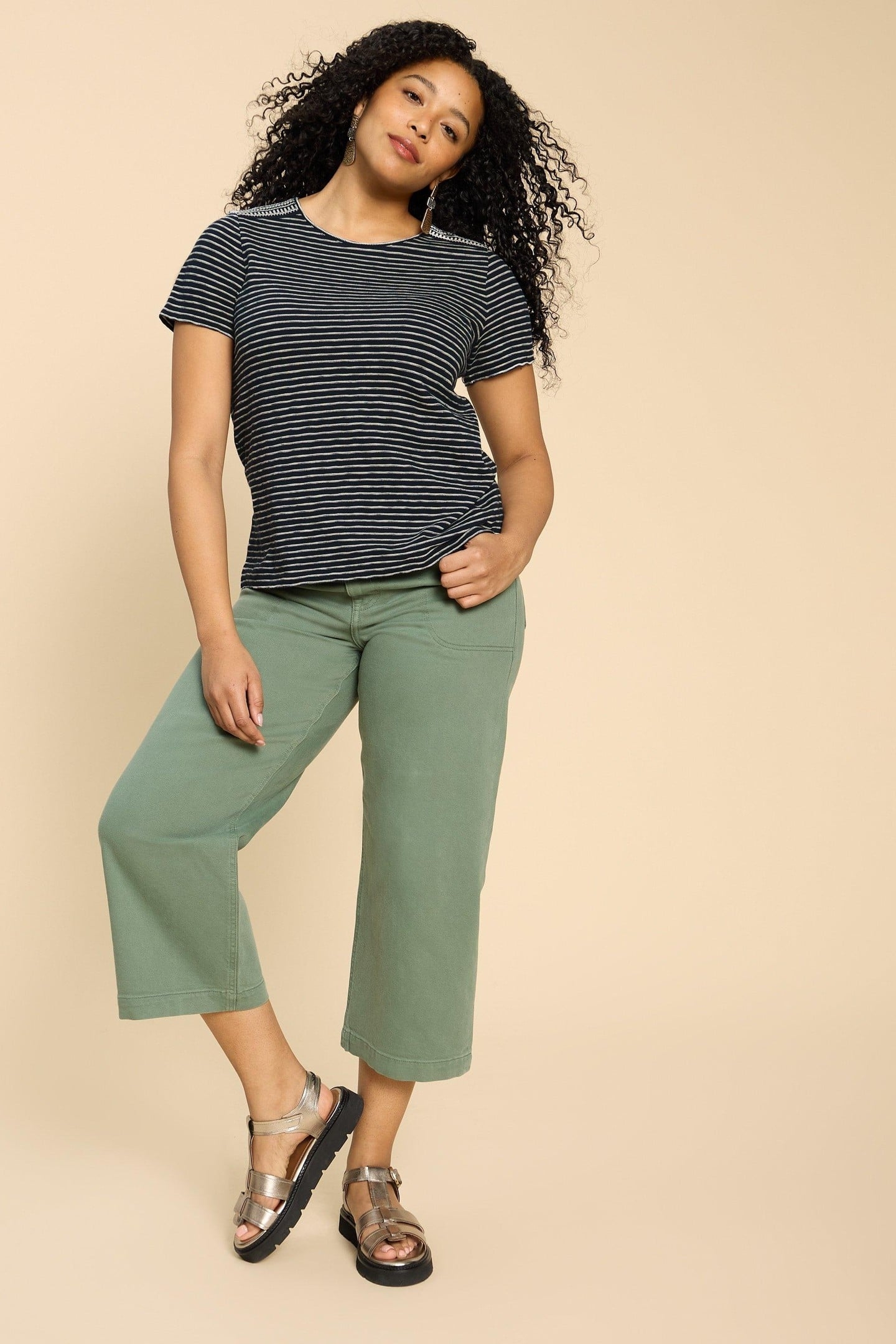 ABBIE EMBROIDERED STRIPE TEE IVORY MULTI 2