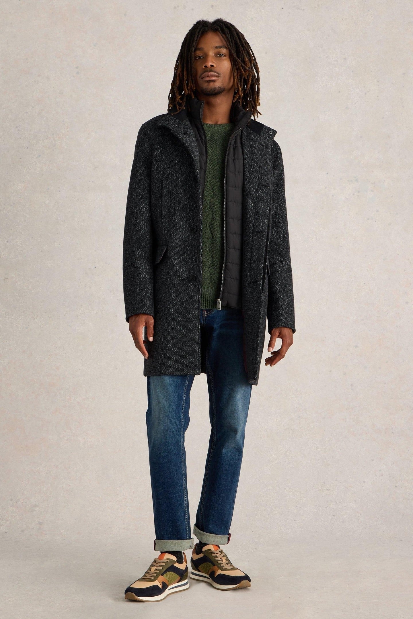 WOOL FUNNEL COAT DARK GREY 1